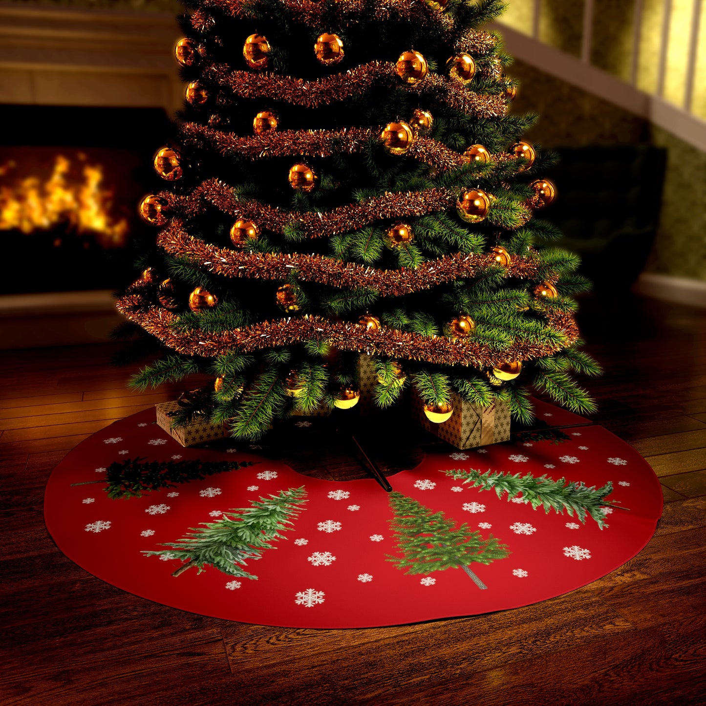 Evergreen Round Christmas Tree Skirt Red