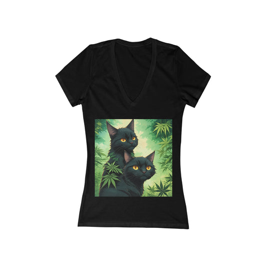 Black Cat, Women's Jersey Short Sleeve Deep V-Neck Tee