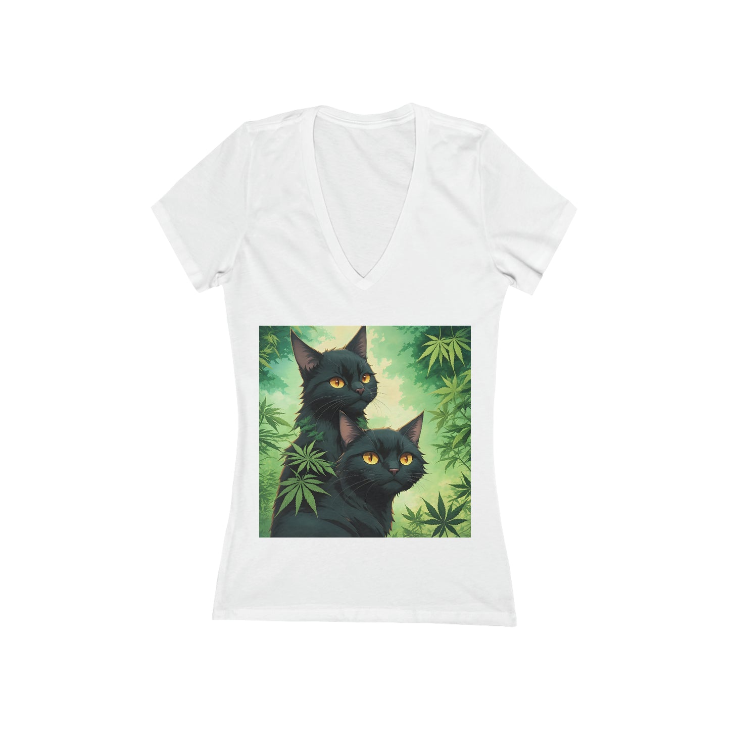 Black Cat, Women's Jersey Short Sleeve Deep V-Neck Tee