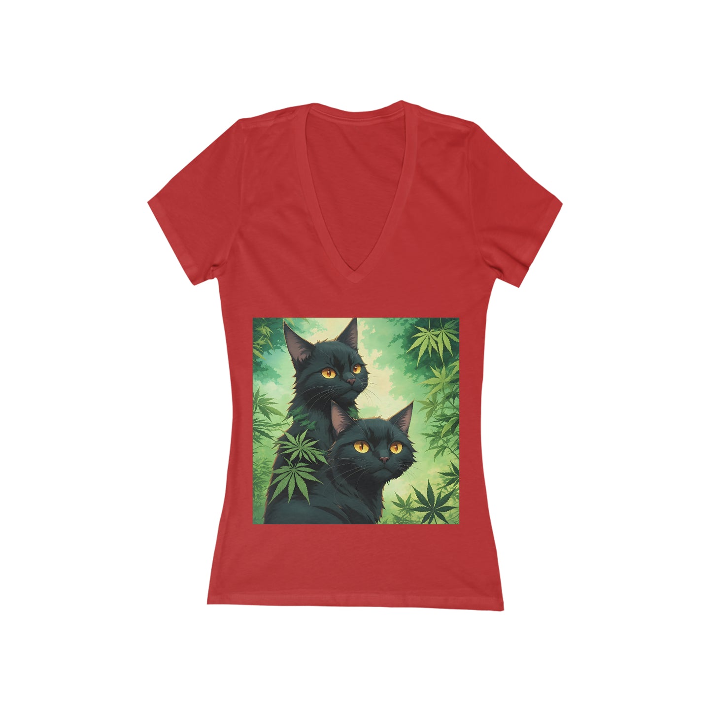 Black Cat, Women's Jersey Short Sleeve Deep V-Neck Tee