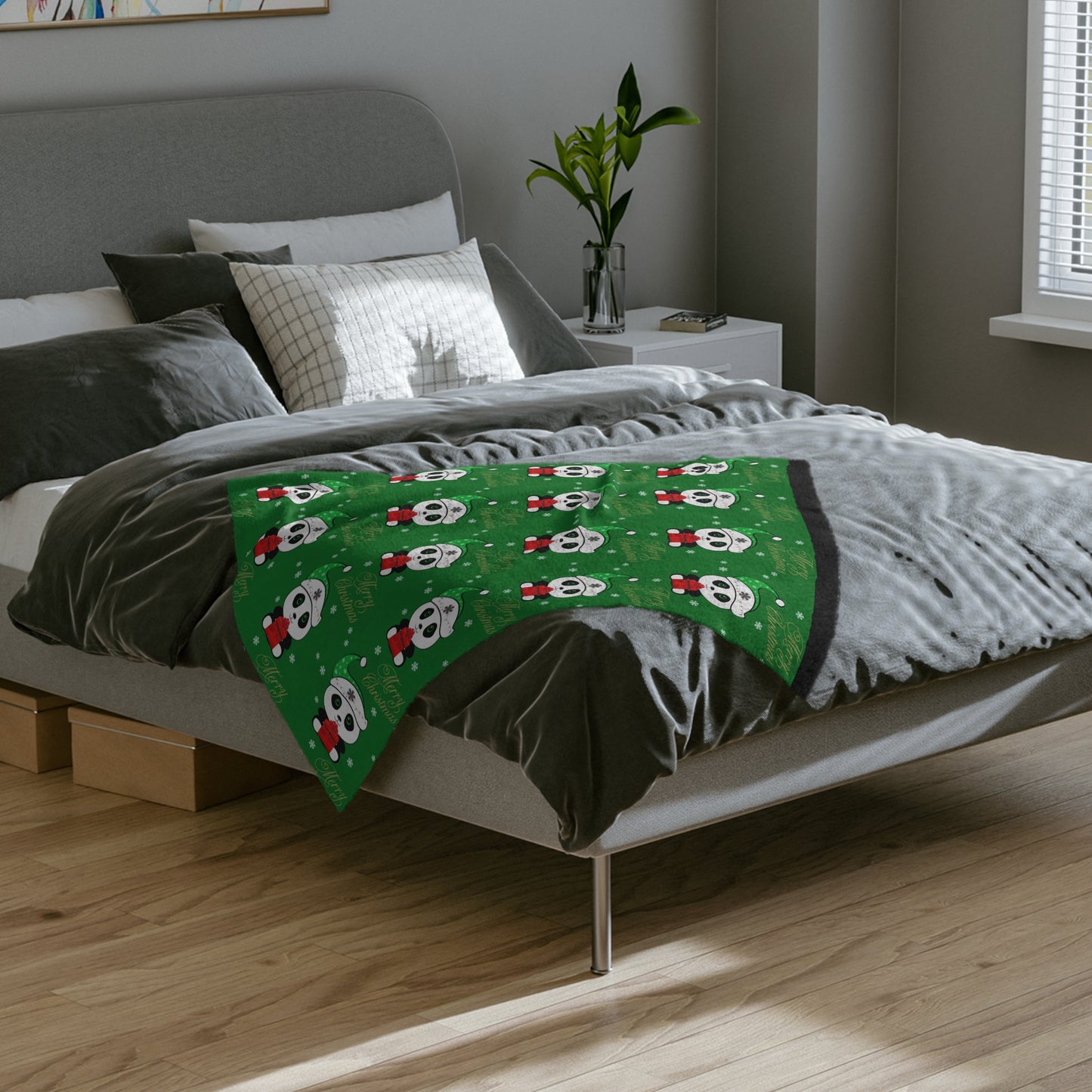 Merry Christmas Panda Velveteen Minky Blanket