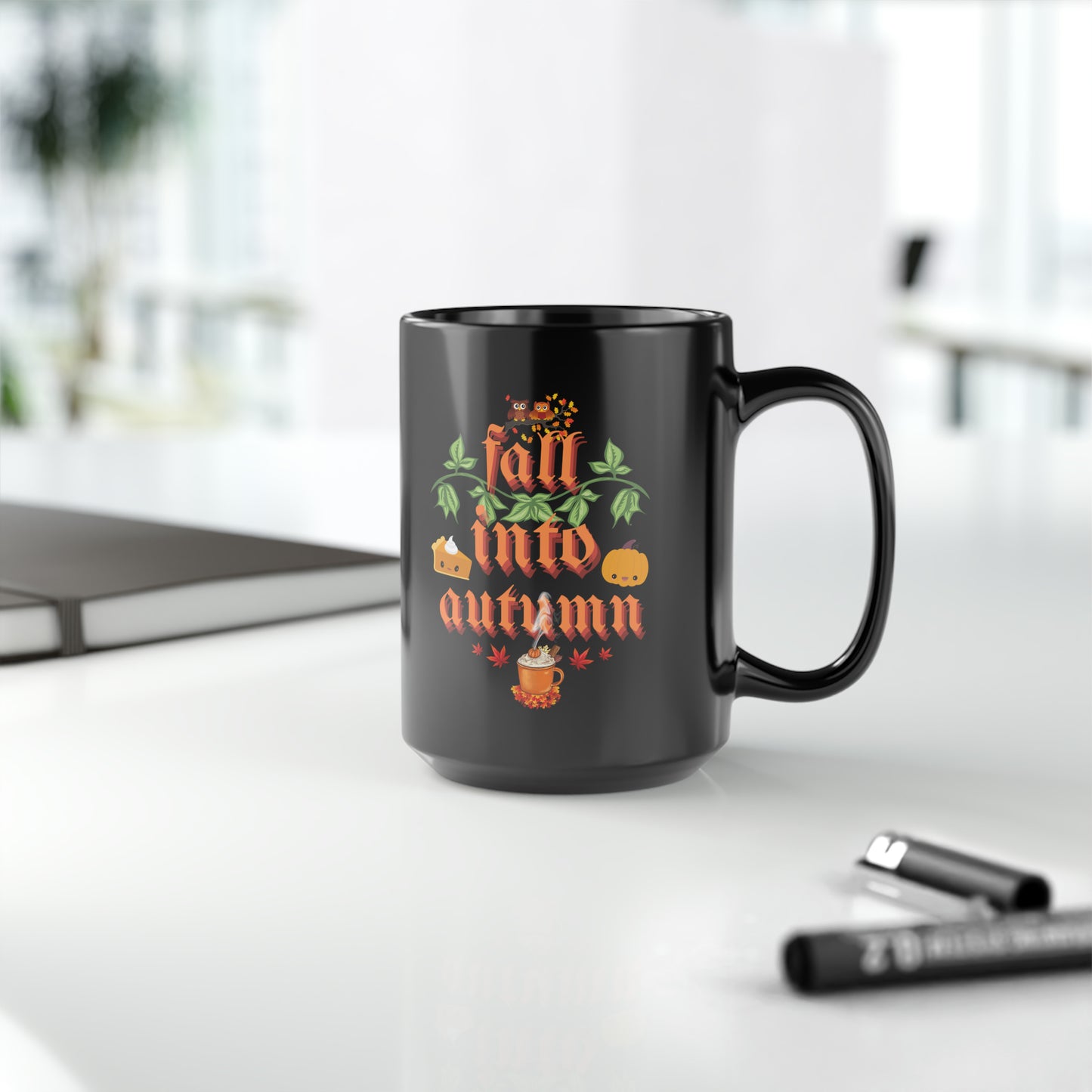 Fall Into Autumn Black Mug, 15oz