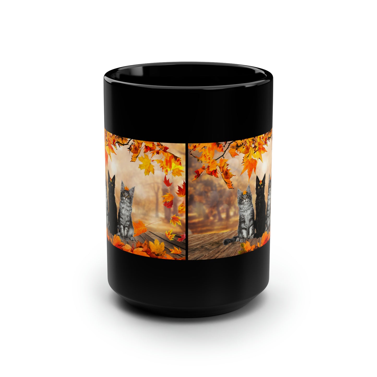 Cute kitten Fall Black Mug, 15oz