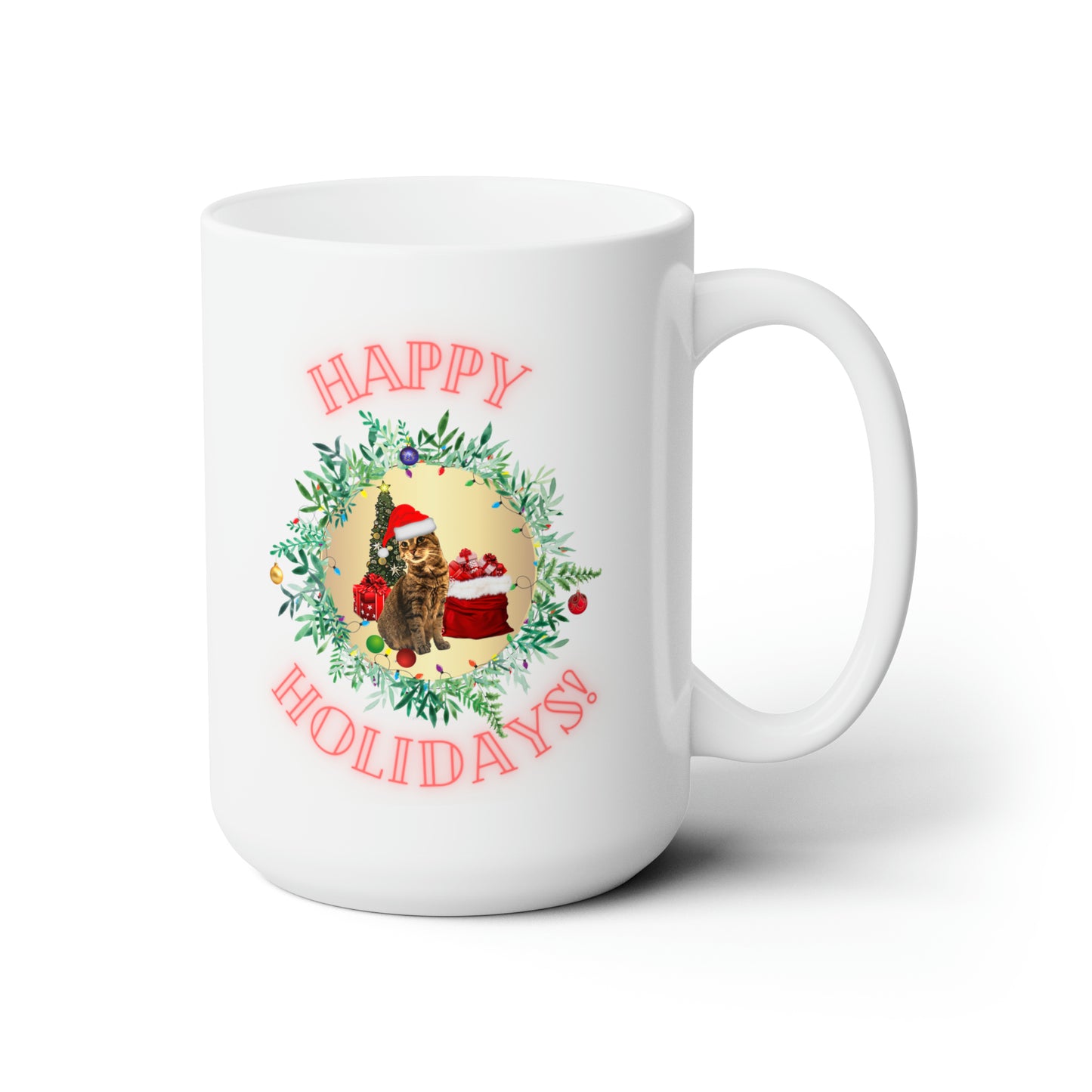 Happy Holidays kitty Christmas Ceramic Mug 15oz