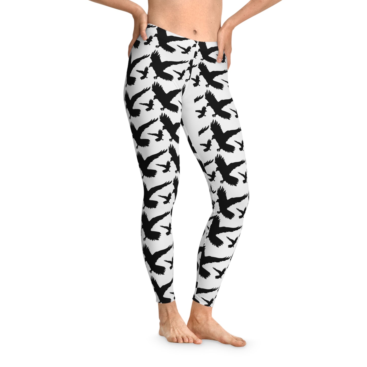 Raven Halloween Stretchy Leggings white