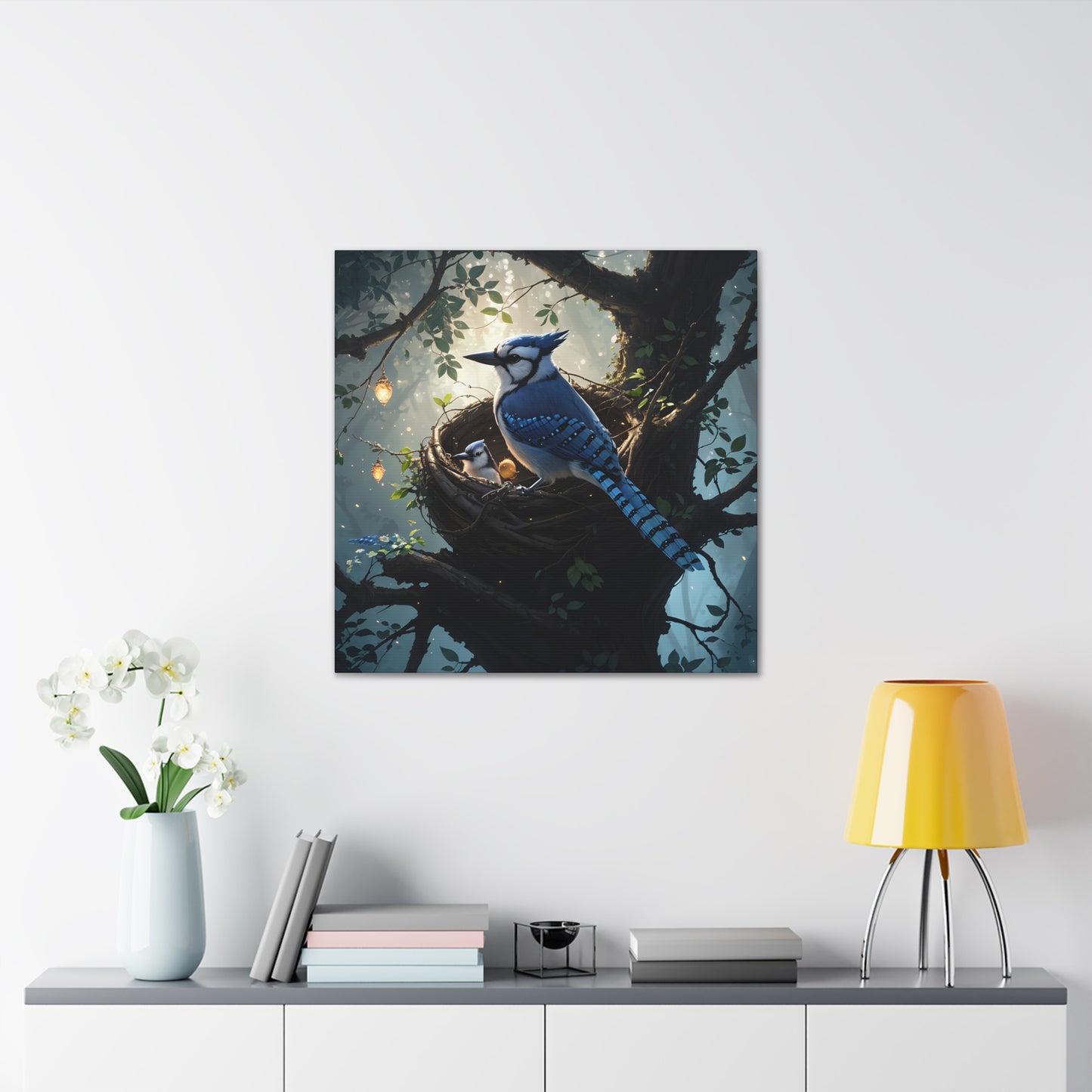 Bluejay Nest, Canvas Art, Canvas Print, Wall Decor, Original Art, Unique Gifts