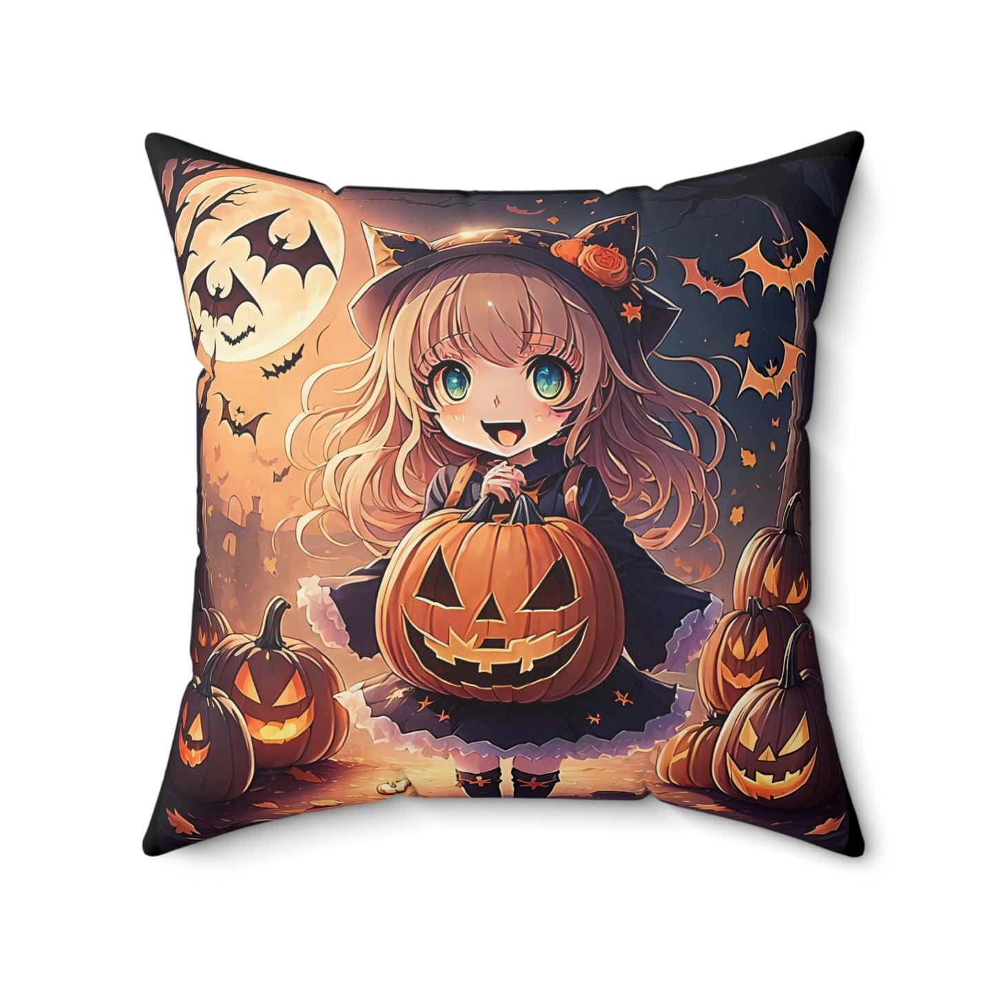 Halloween, Anime Girl, Spun Polyester Square Pillow