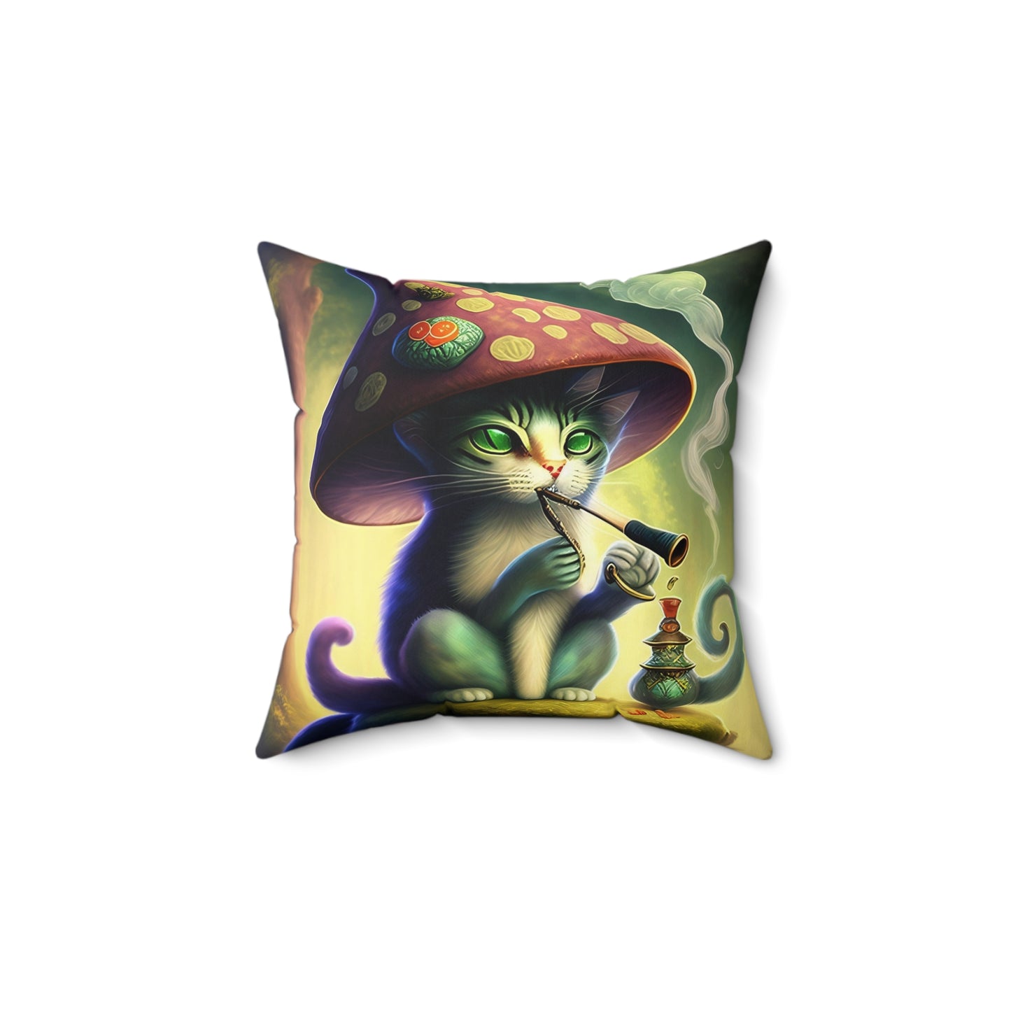 The Mushroom Cat, Spun Polyester Square Pillow