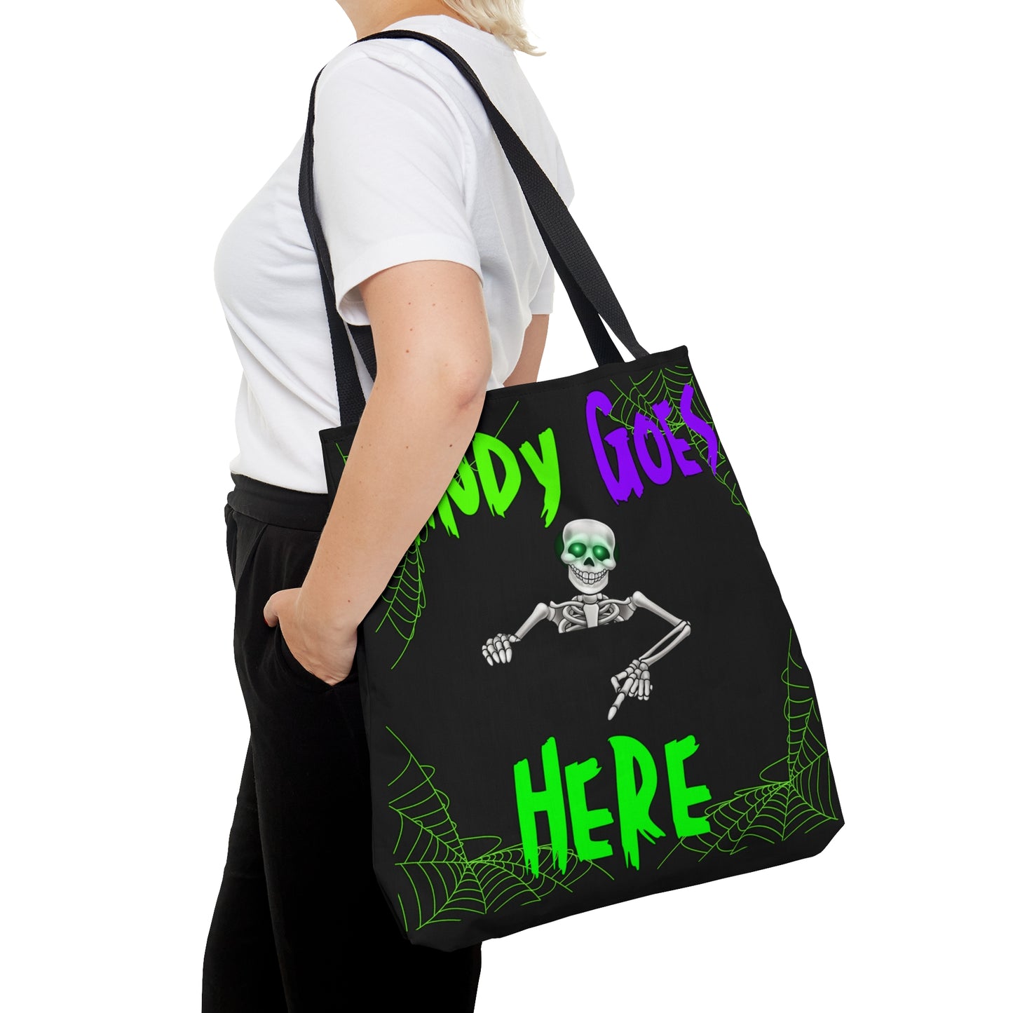 Candy Goes Here, Skeleton Halloween candy Tote Bag