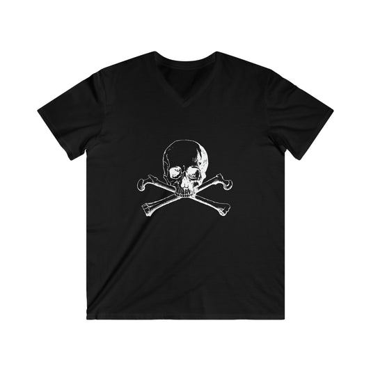 Men's Fitted V-Neck Short Sleeve Tee Skull Crossbones Halloween Top