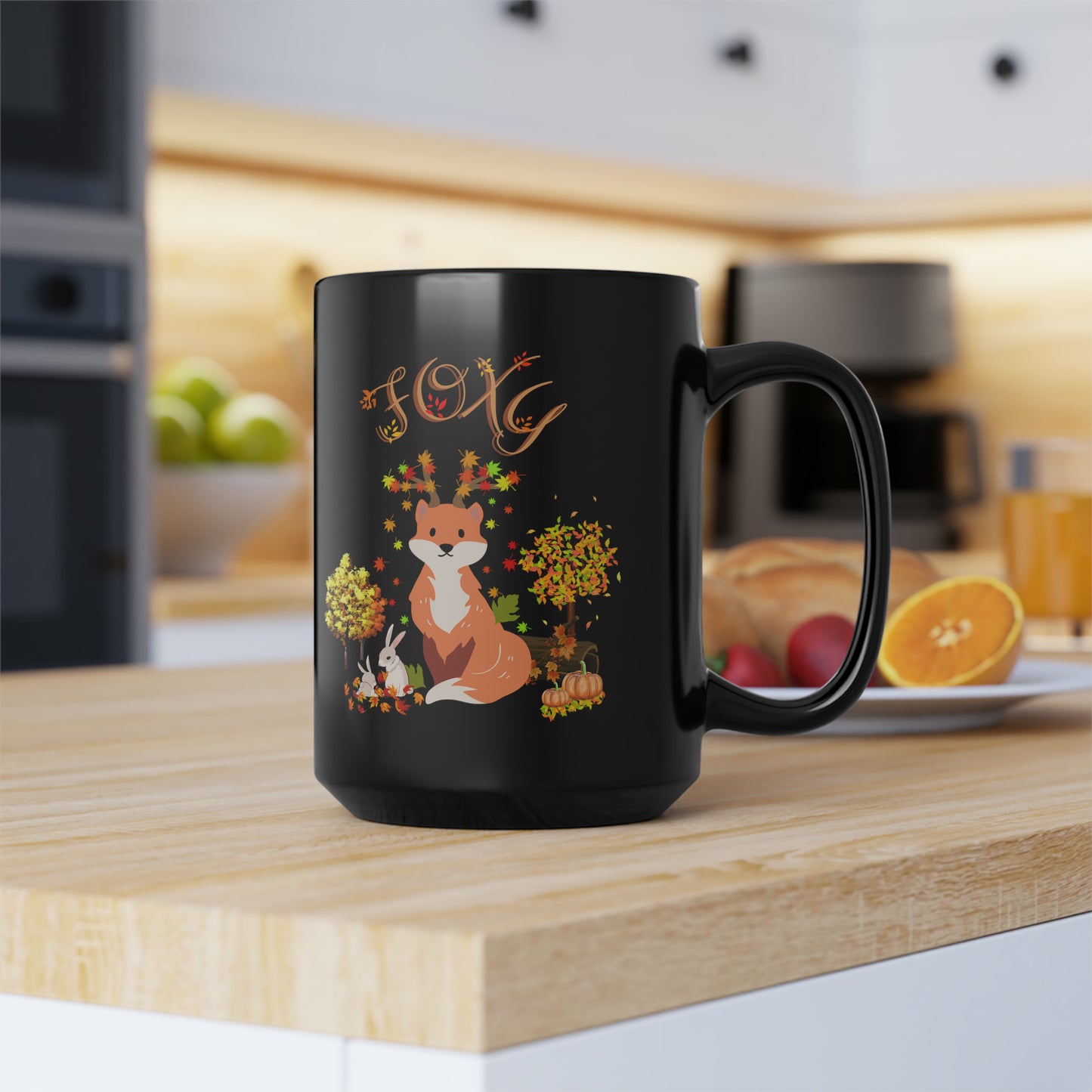 Foxy Fall Black Mug, 15oz