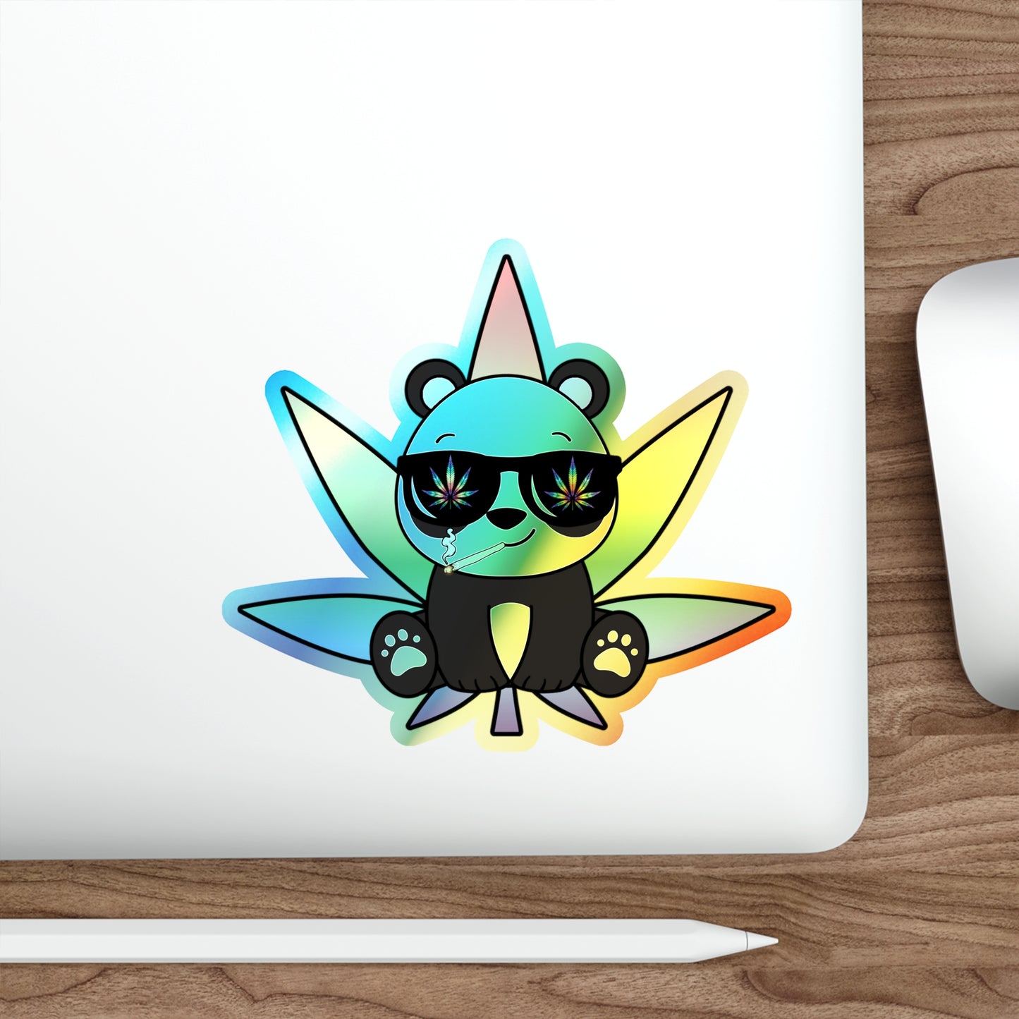 Peace Panda, Rainbow Holographic Die-cut Vinyl Stickers