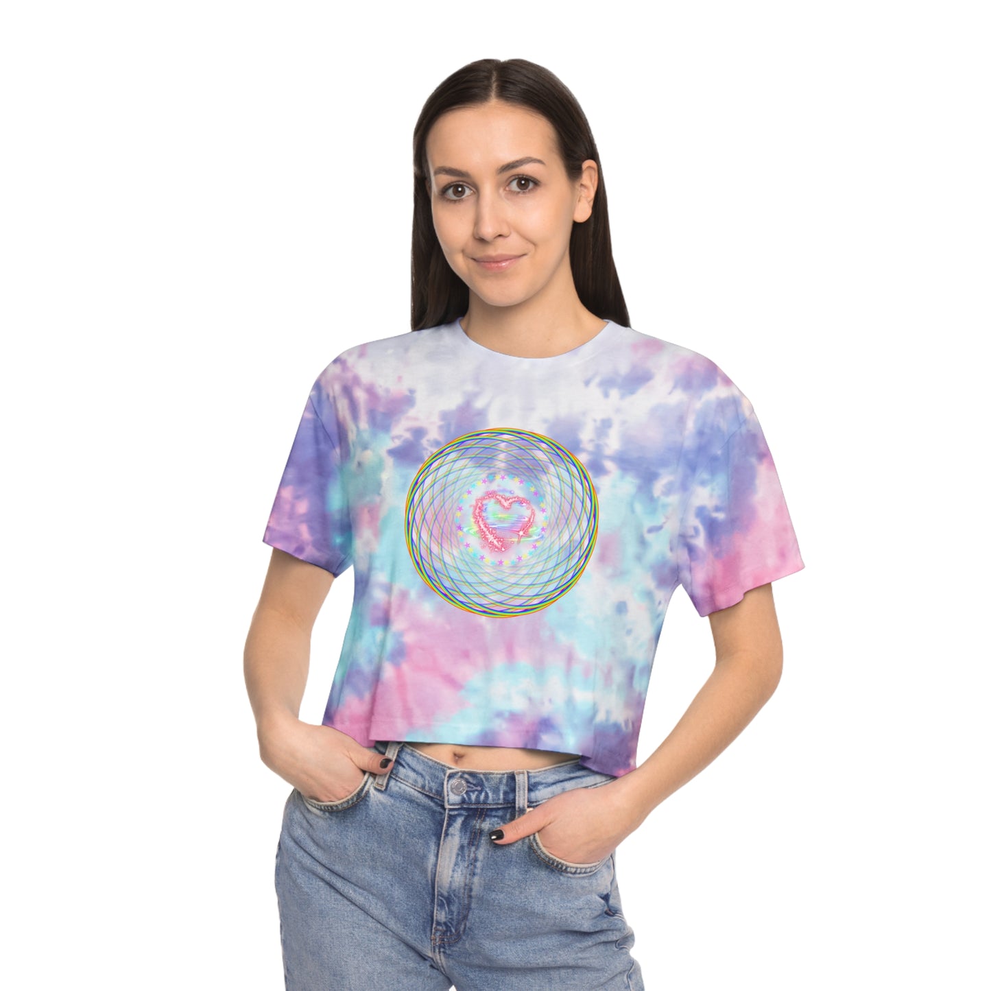 Rainbow Spiral PRIDE Heart Women's Tie-Dye Crop Tee