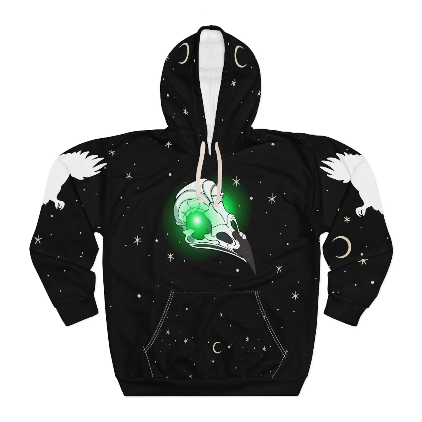 Raven skull with moon and stars Halloween Pullover Hoodie Black