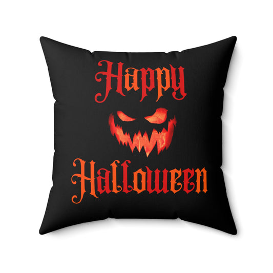 Happy Halloween Pillow Spooky Pumpkin Spun Polyester Square Pillow