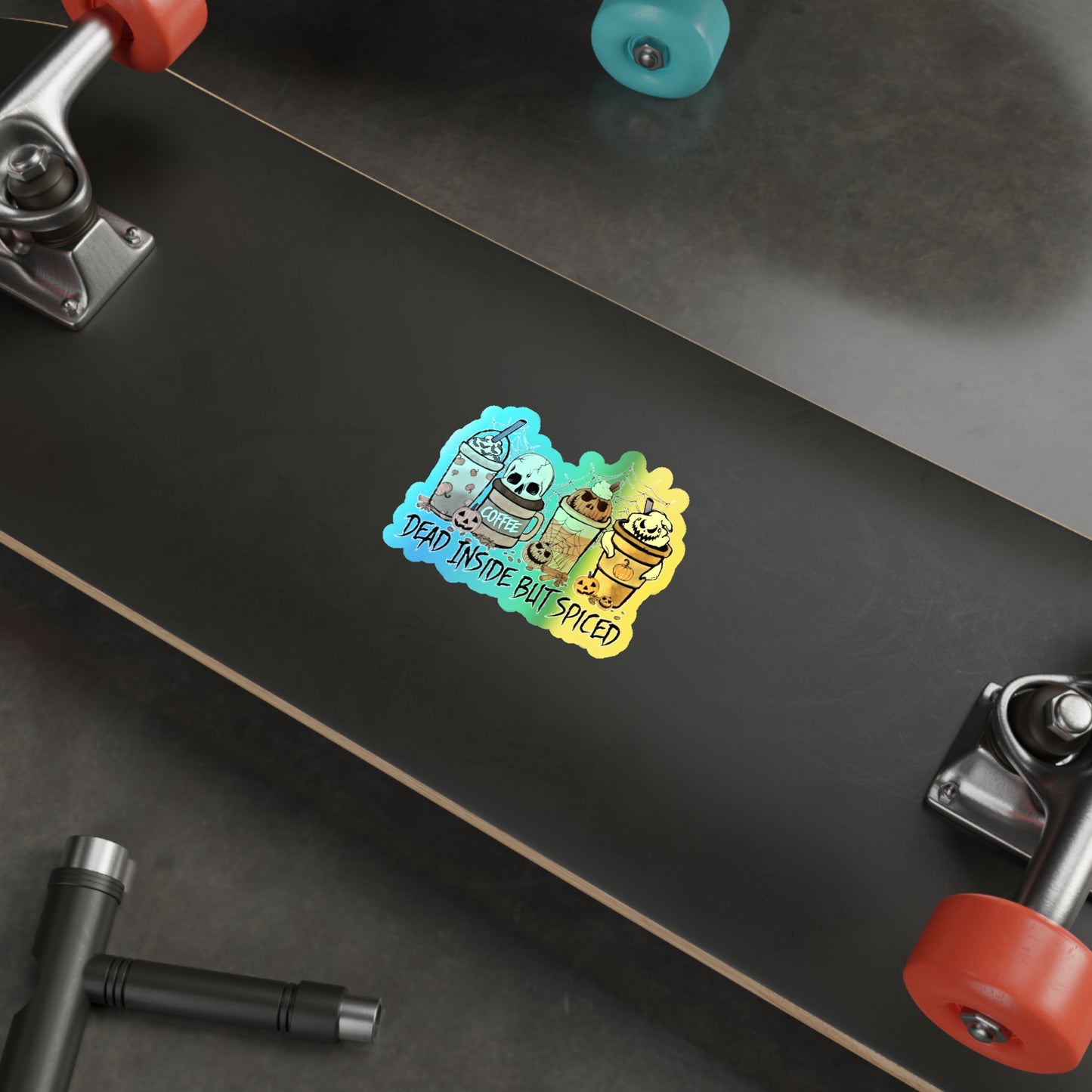Halloween Rainbow Holographic Die-cut Vinyl Stickers Dead Inside
