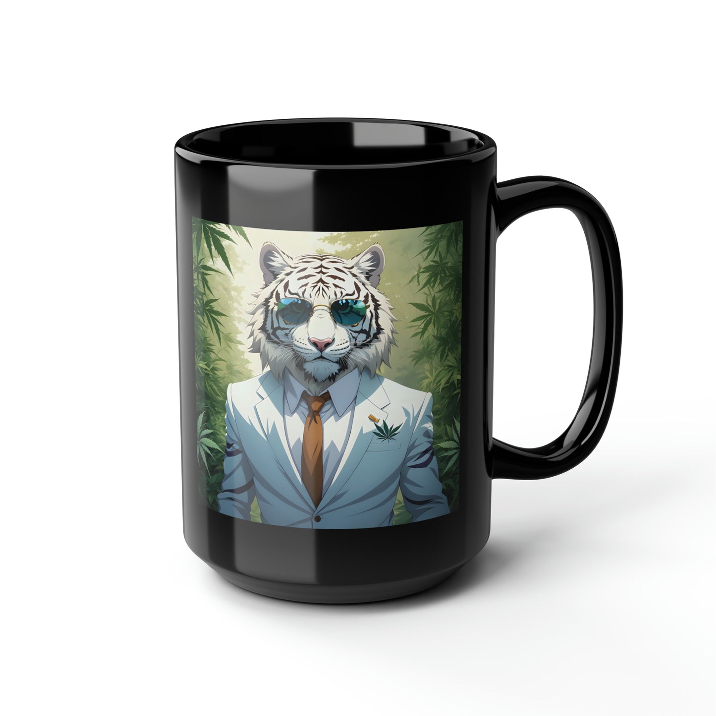 White Tiger, Black Mug, 15oz, 420 Gift