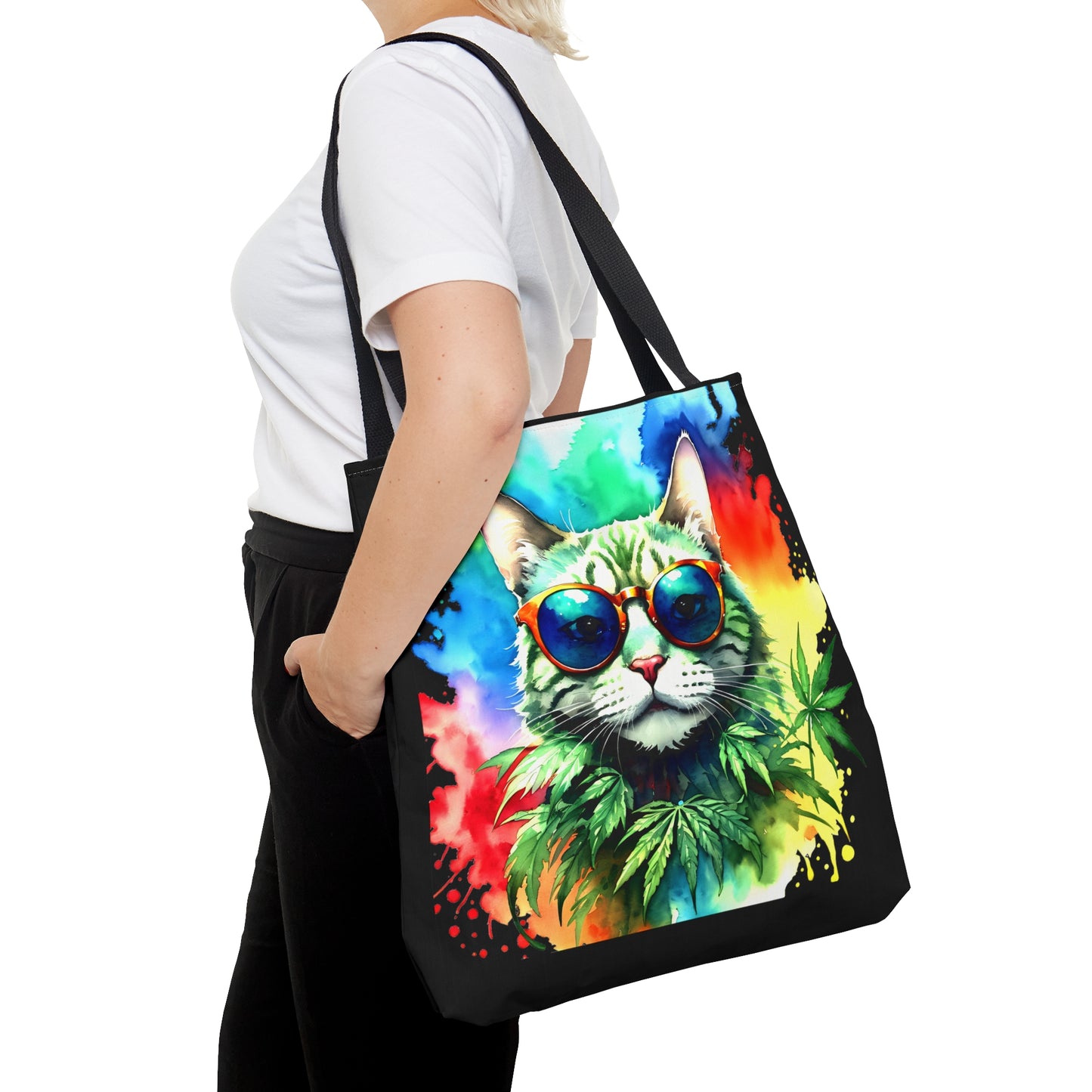 Chasing The Rainbow Cat, 420 Themed, Tote Bag