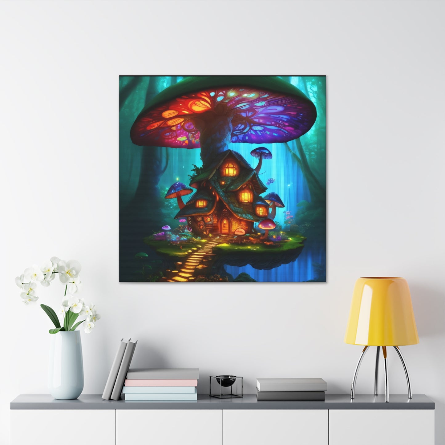 Mystic Mushroom House, Canvas Art, Canvas Print, Wall Decor, Original Art, Unique Gifts