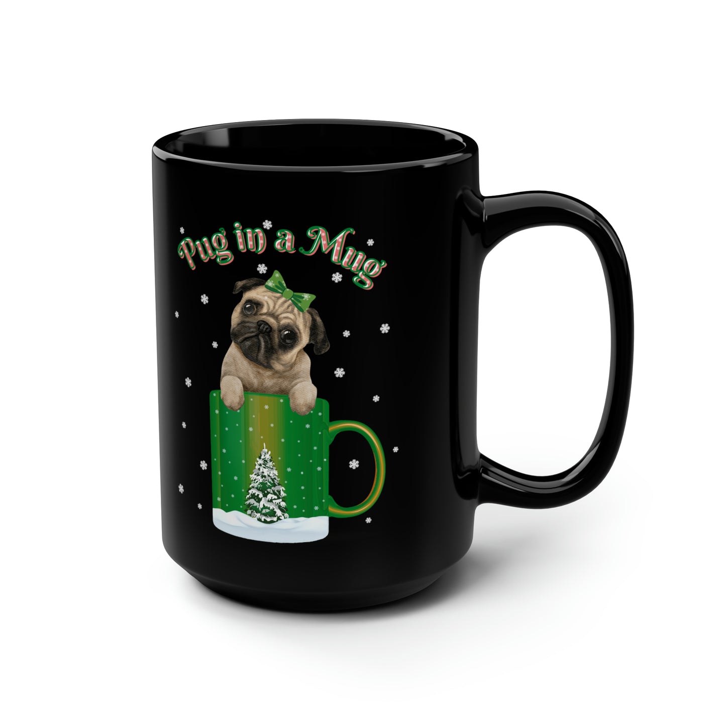 Pug In A Mug Christmas Black Mug, 15oz