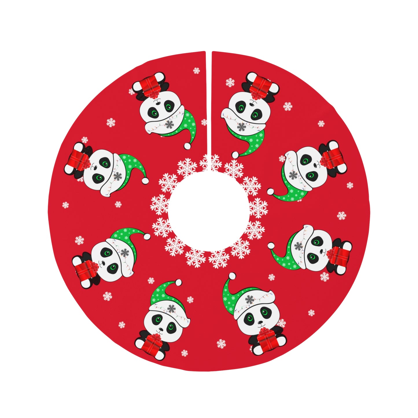 Christmas Panda Round Christmas Tree Skirt Red