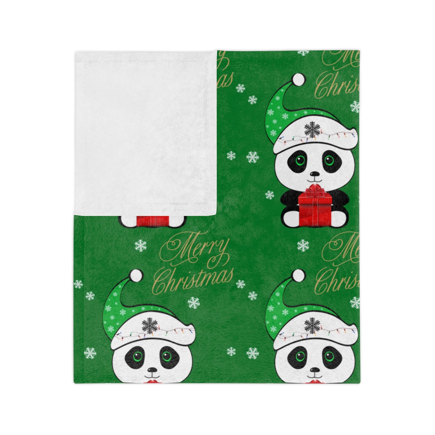 Merry Christmas Panda Velveteen Minky Blanket