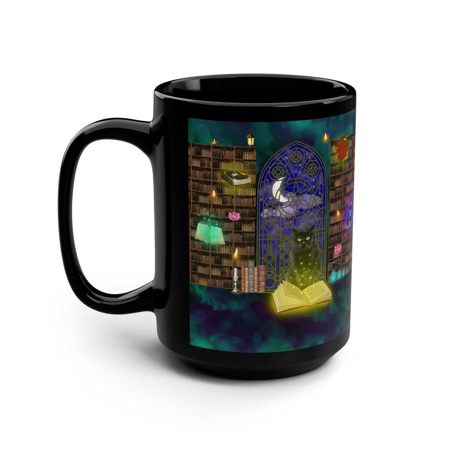 Mystic Cat Black Mug, 15oz