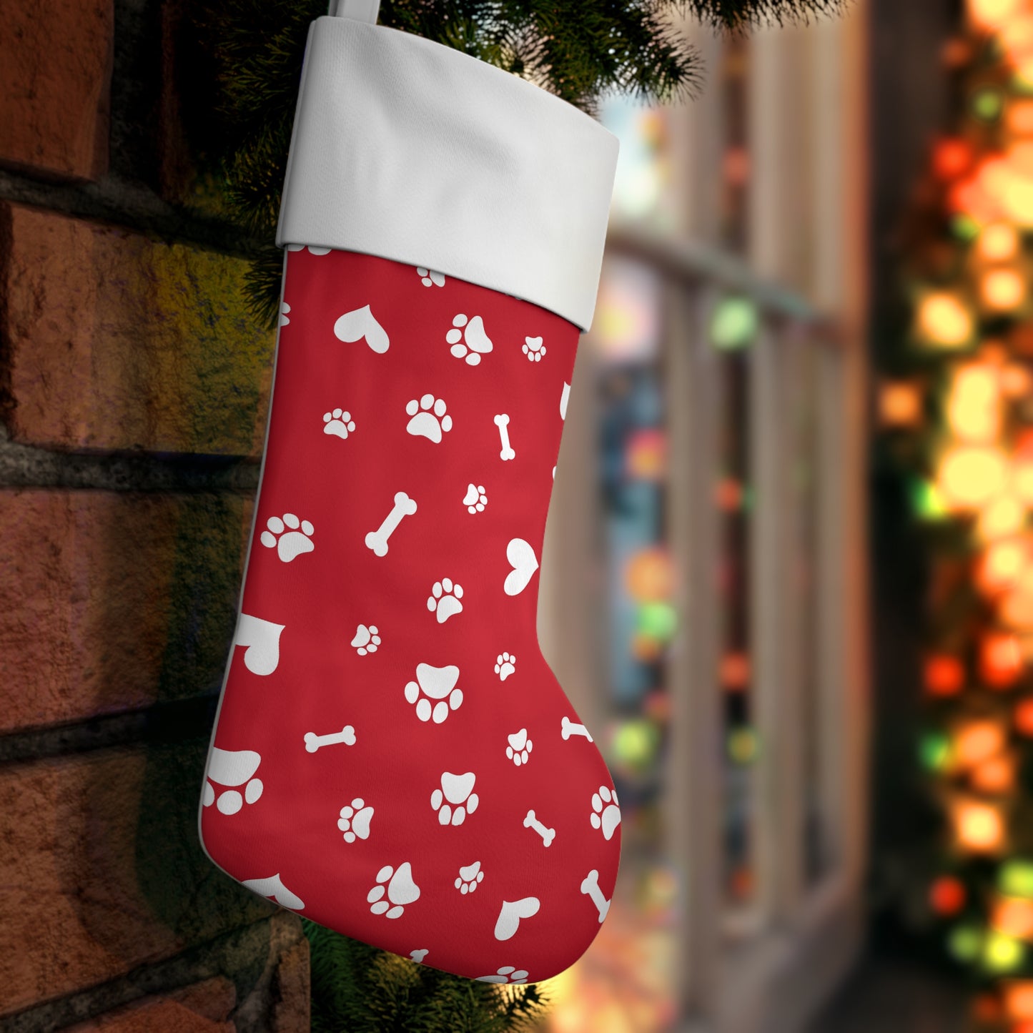 Paw Print Christmas Stocking For Dog/Cat Red