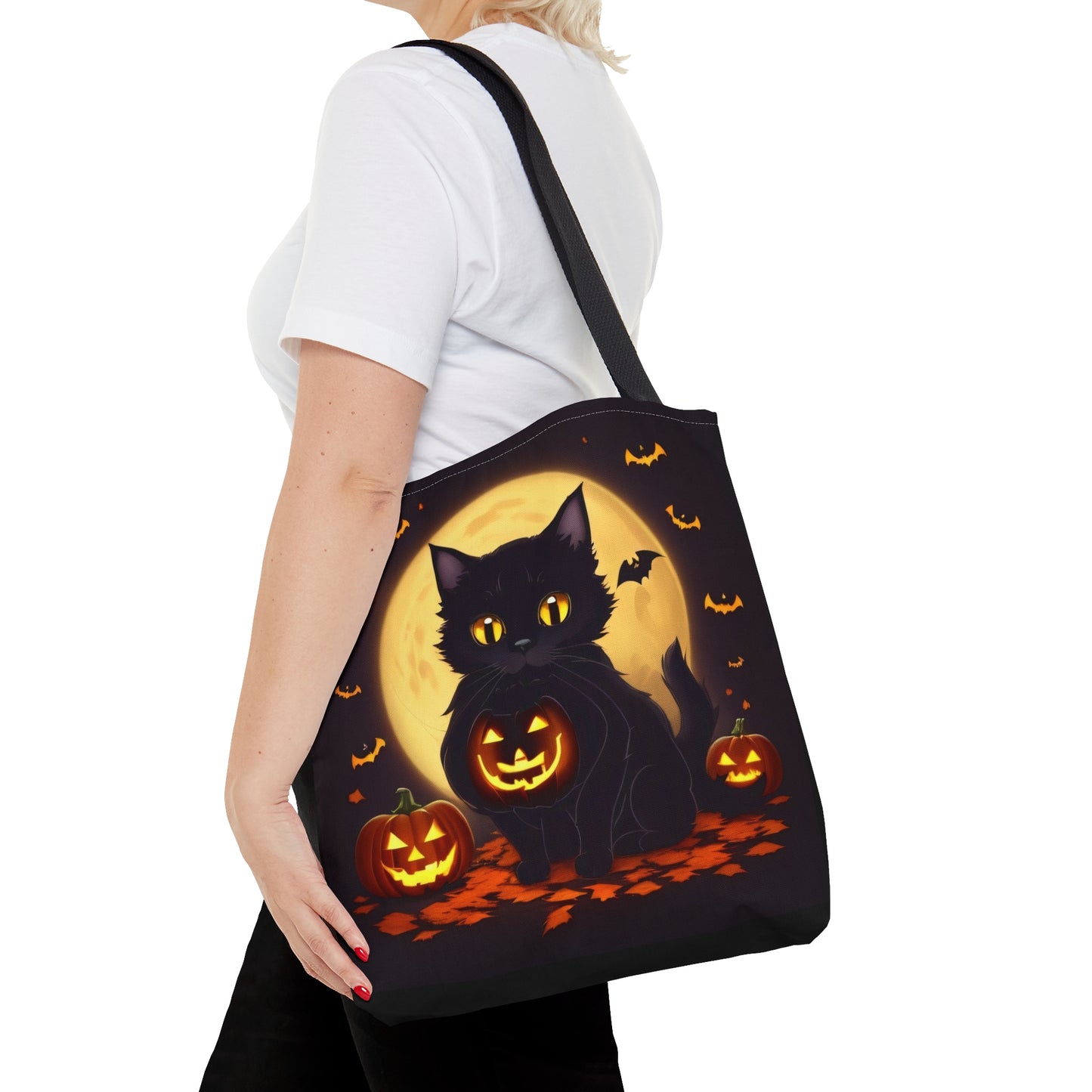 Eerie Night Black Cat Halloween Candy Tote Bag