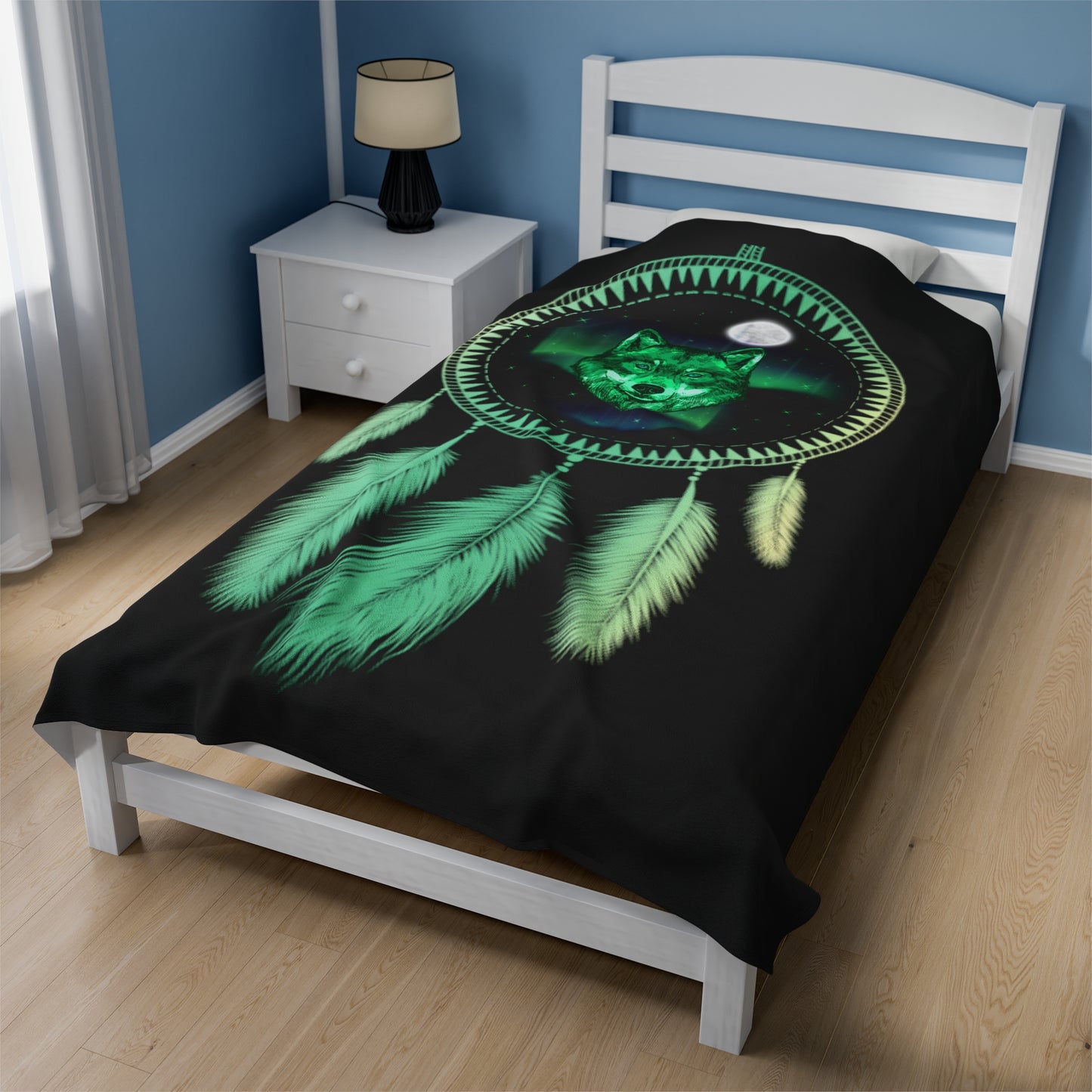 Ancestral Wolf, Velveteen Plush Blanket, Black Light Responsive