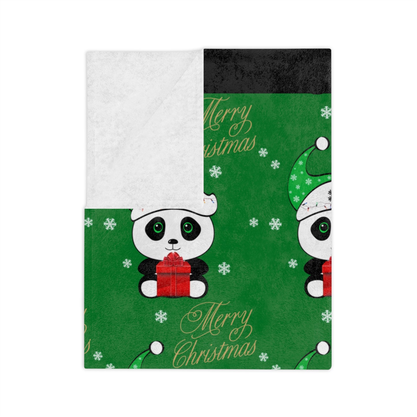 Merry Christmas Panda Velveteen Minky Blanket