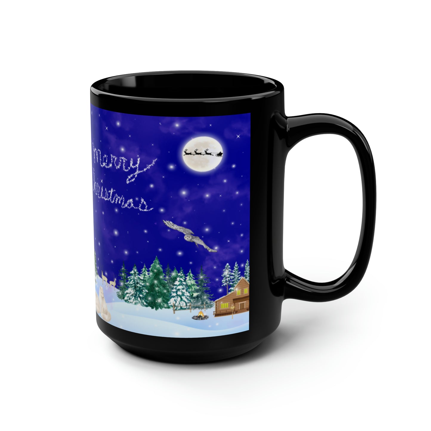 Merry Christmas Scenic Black Mug, 15oz