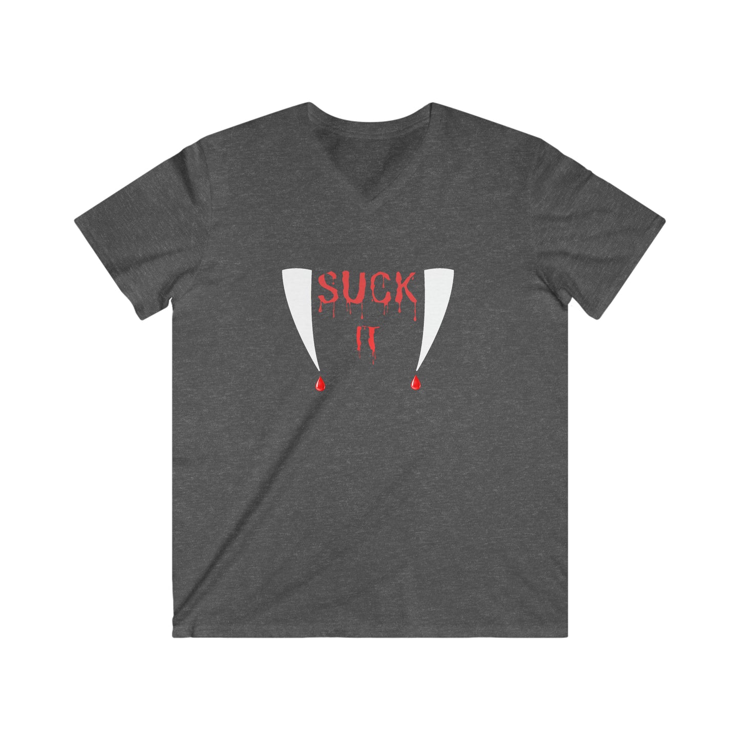 Suck It Vampire Fangs Halloween Men's Fitted V-Neck Short Sleeve Tee