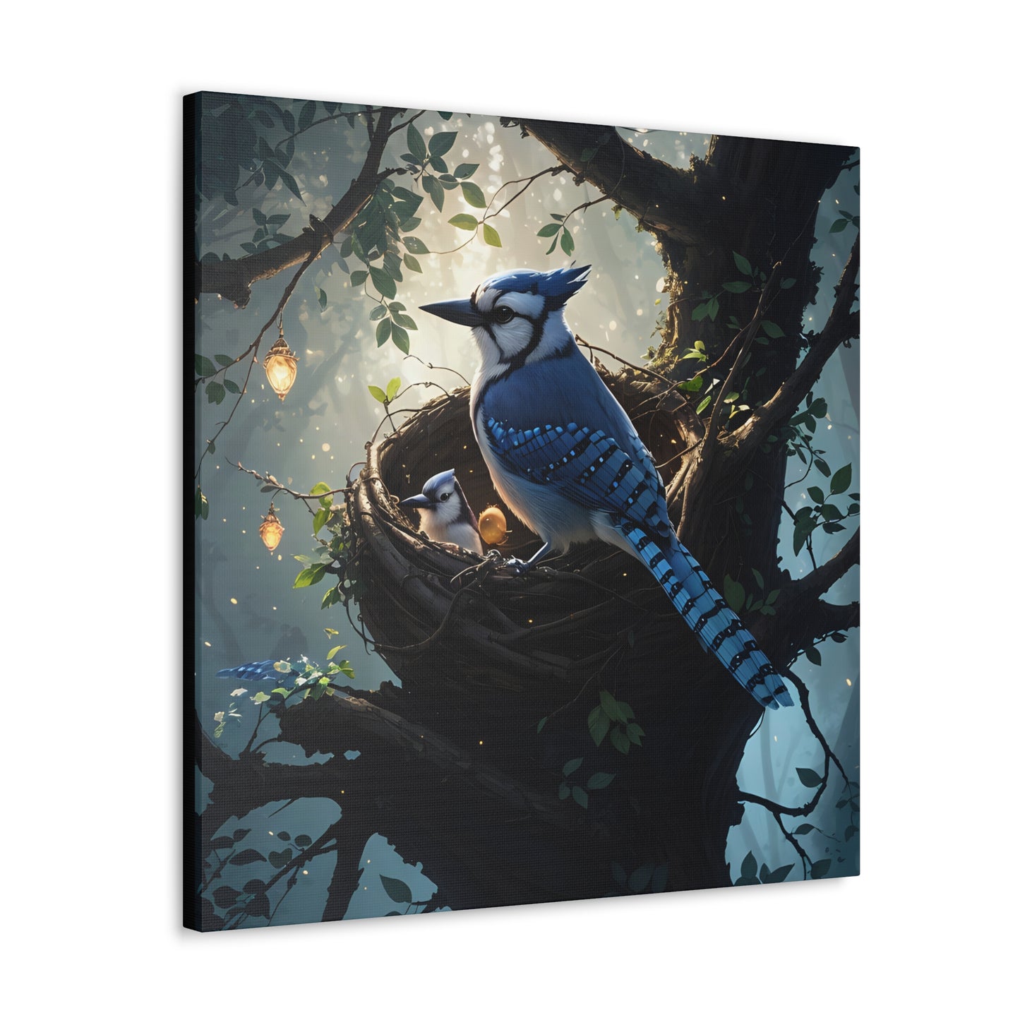 Bluejay Nest, Canvas Art, Canvas Print, Wall Decor, Original Art, Unique Gifts