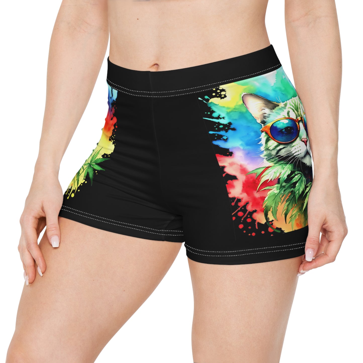 Chasing The Rainbow Cat, Summer Shorts, Womens