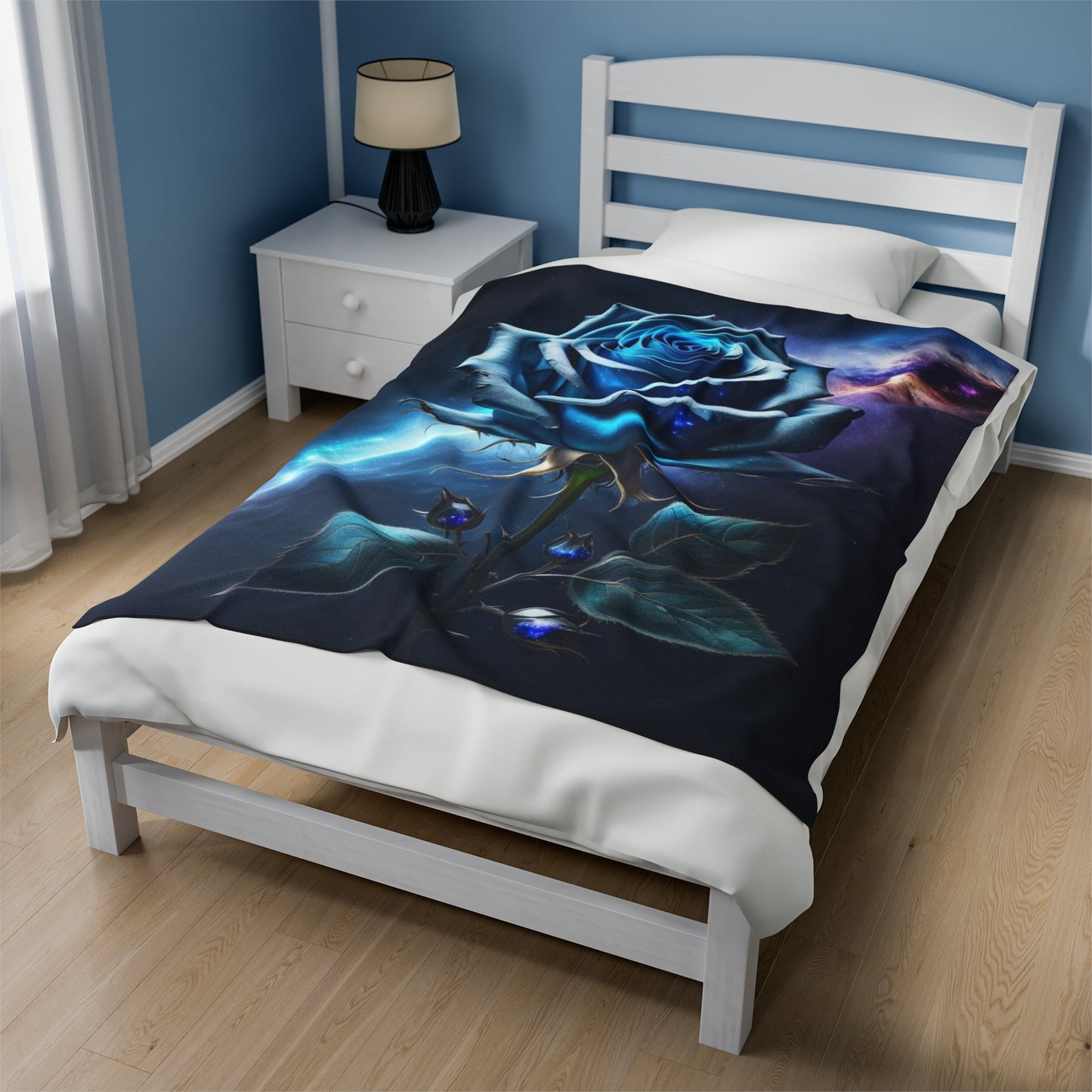 Cosmic Blue Rose, Plush Blanket