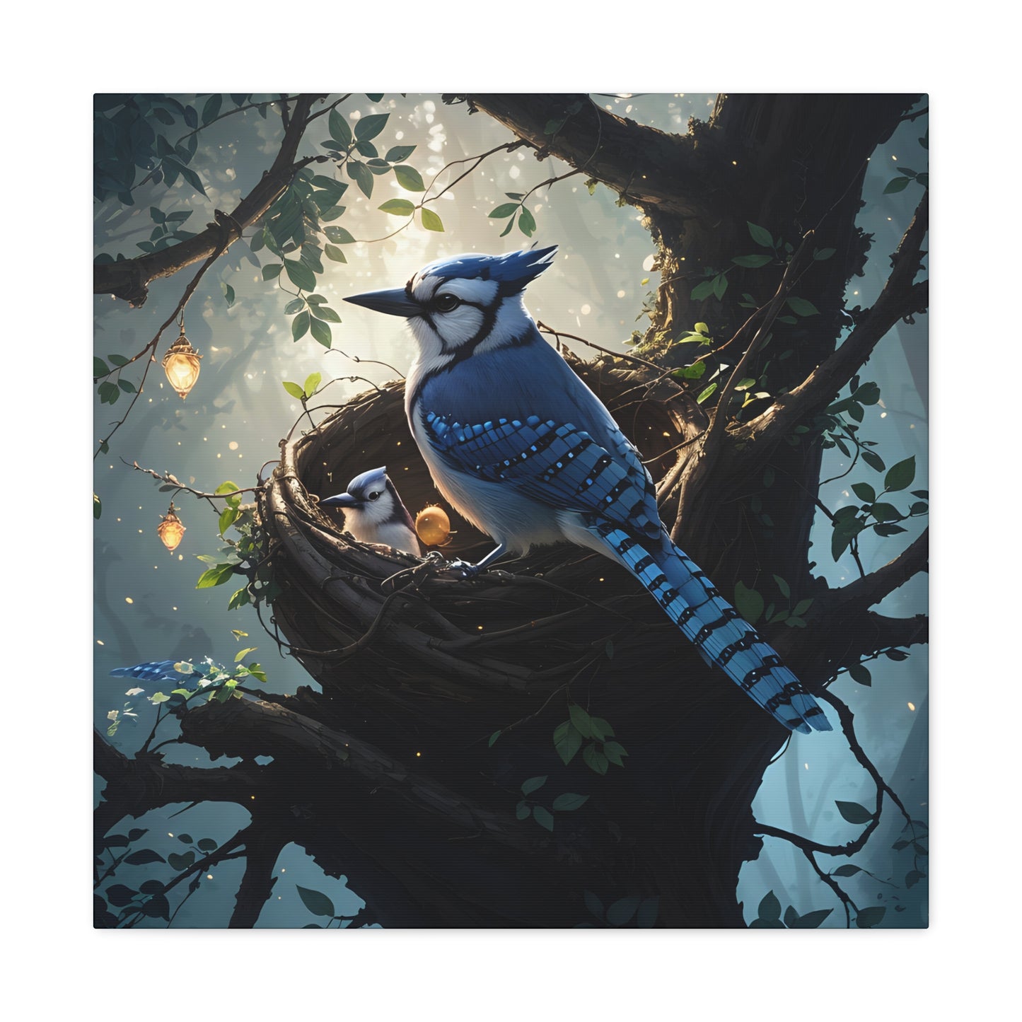 Bluejay Nest, Canvas Art, Canvas Print, Wall Decor, Original Art, Unique Gifts