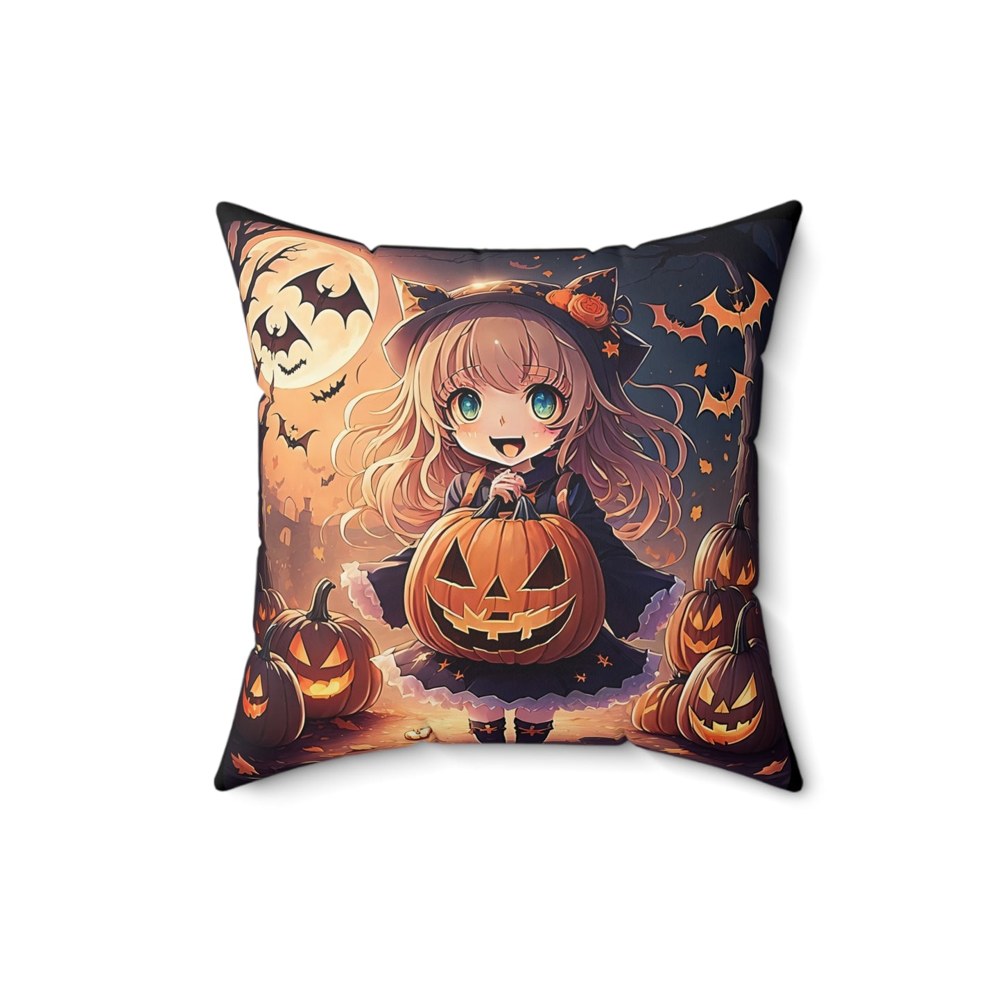 Halloween, Anime Girl, Spun Polyester Square Pillow