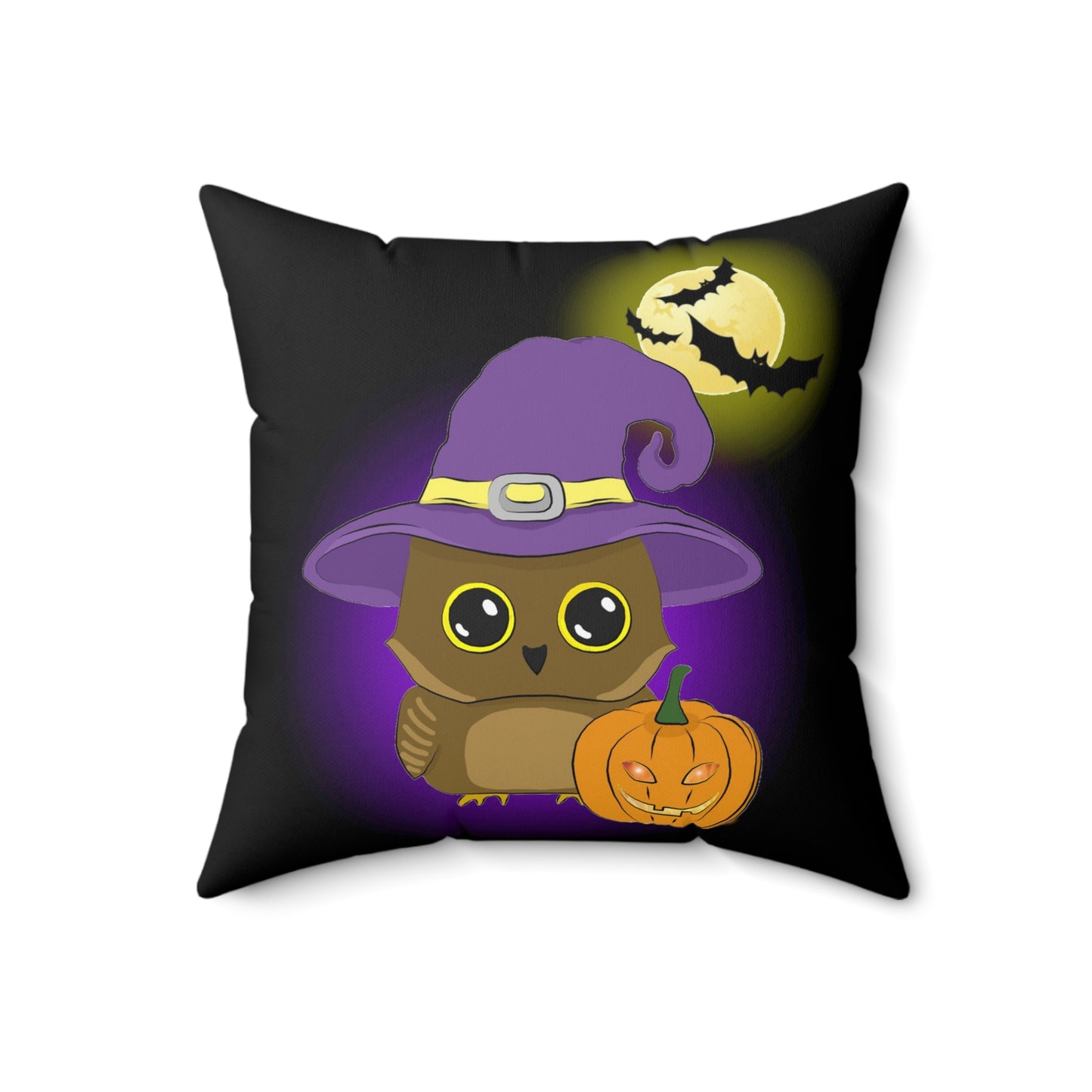 Witchy Halloween Owl Spun Polyester Square Pillow