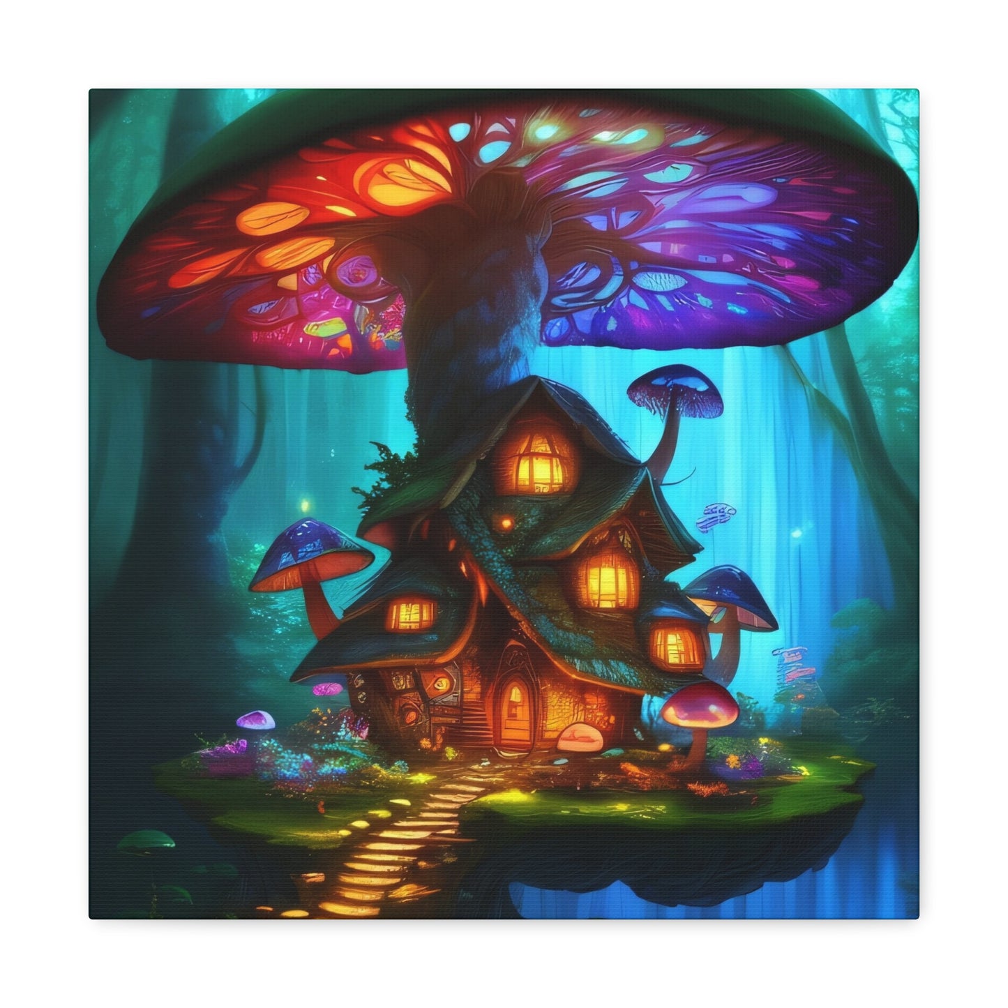 Mystic Mushroom House, Canvas Art, Canvas Print, Wall Decor, Original Art, Unique Gifts