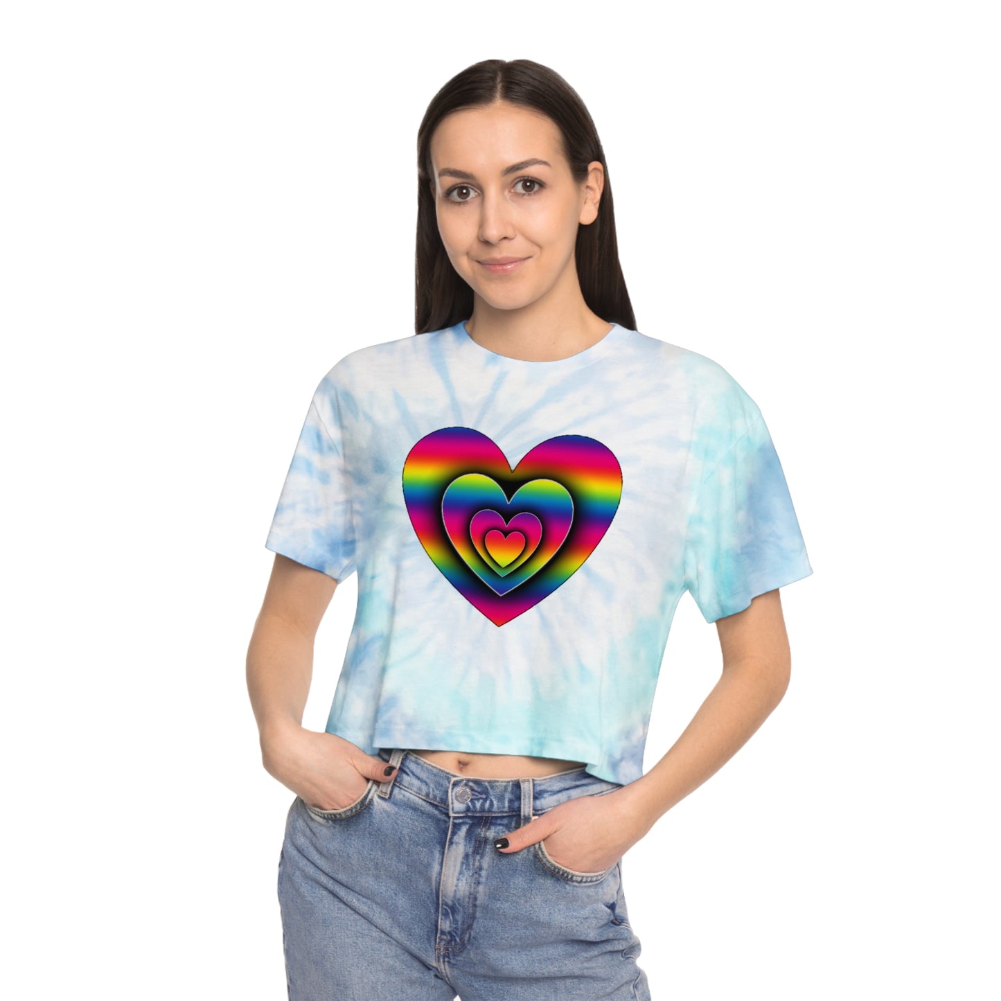 3D PRIDE Heart Women's Tie-Dye Crop Tee