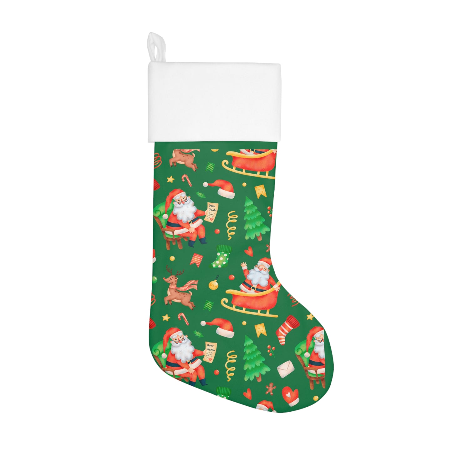 Santa And Reindeer Christmas Stocking Green