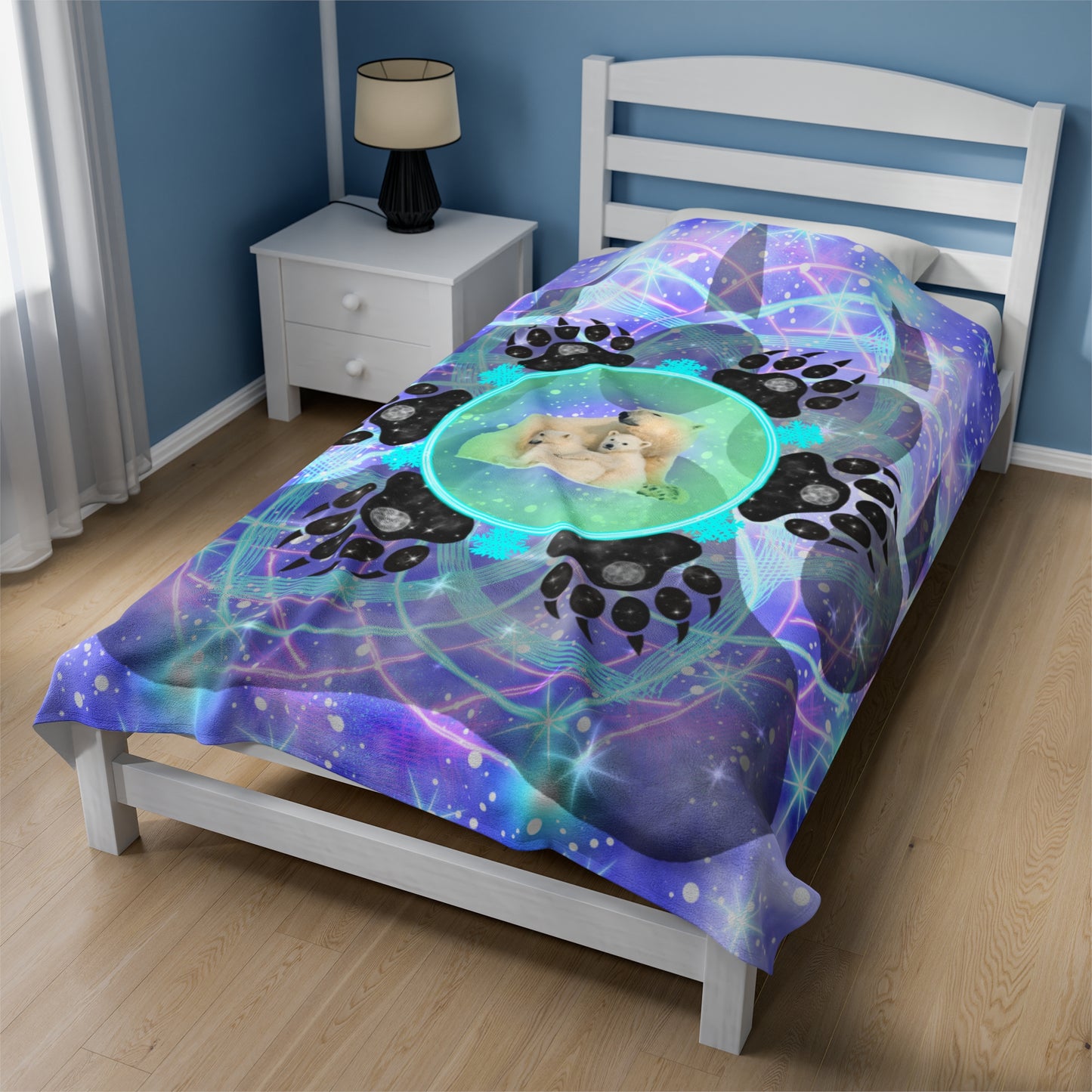 Mystic Polar Bear Mandala Giant Velveteen Plush Blanket