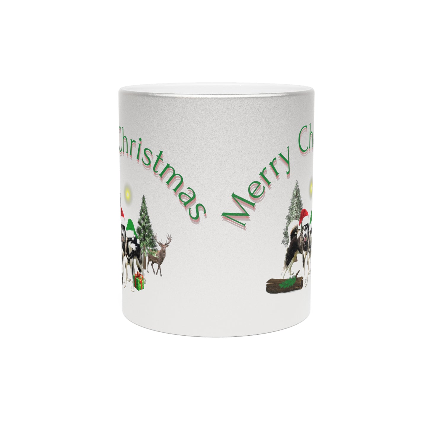 Merry Christmas Malamutes Metallic Mug (Silver\Gold)