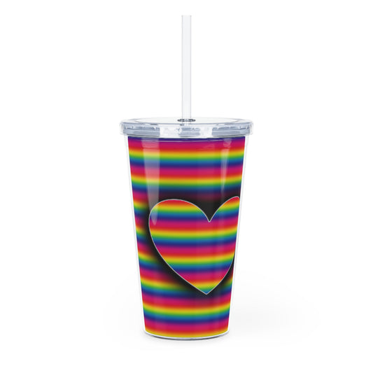 PRIDE Heart Plastic Tumbler with Straw