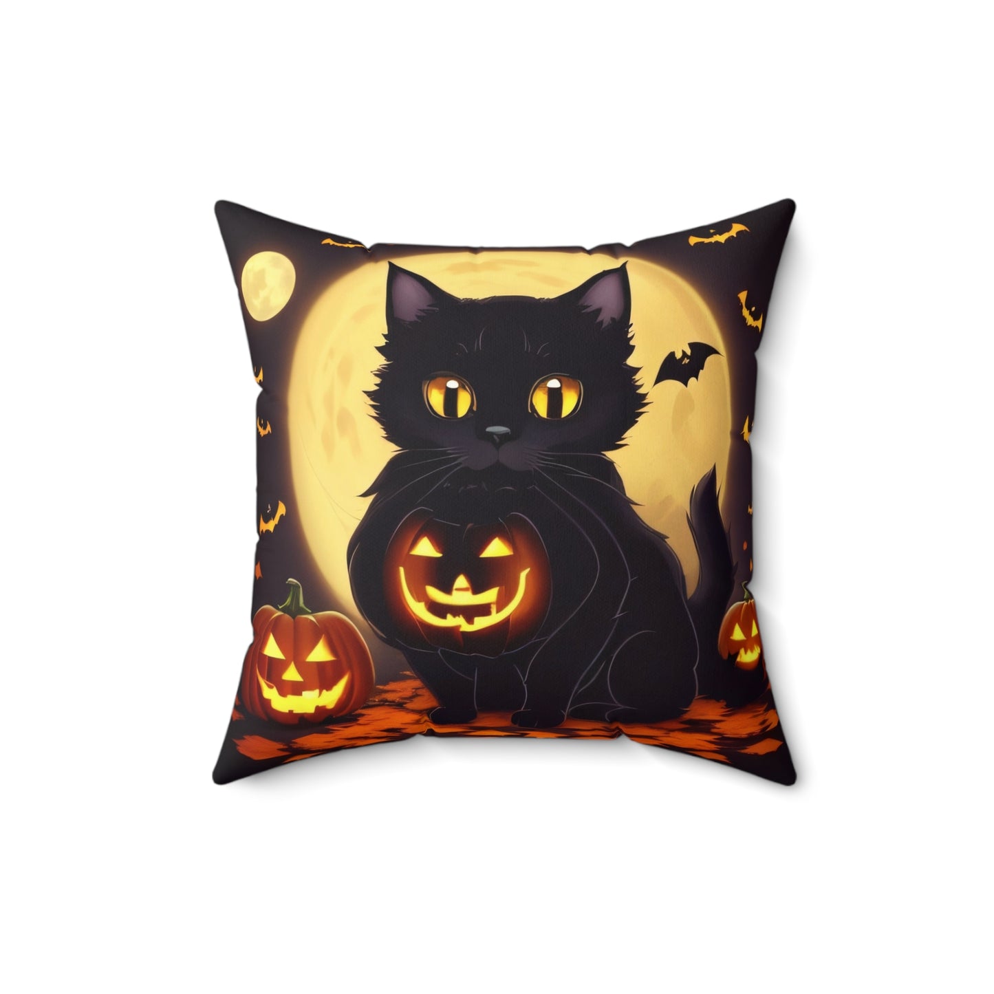 Cute Halloween Cat, Spun Polyester Square Pillow