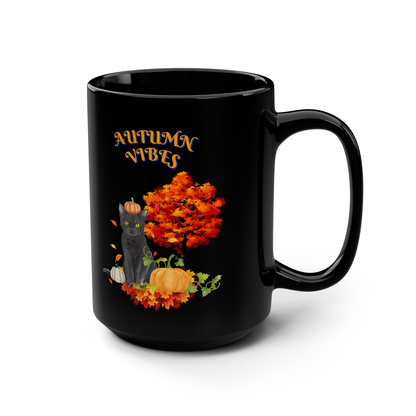 Autumn Vibes Fall Black Mug, 15oz