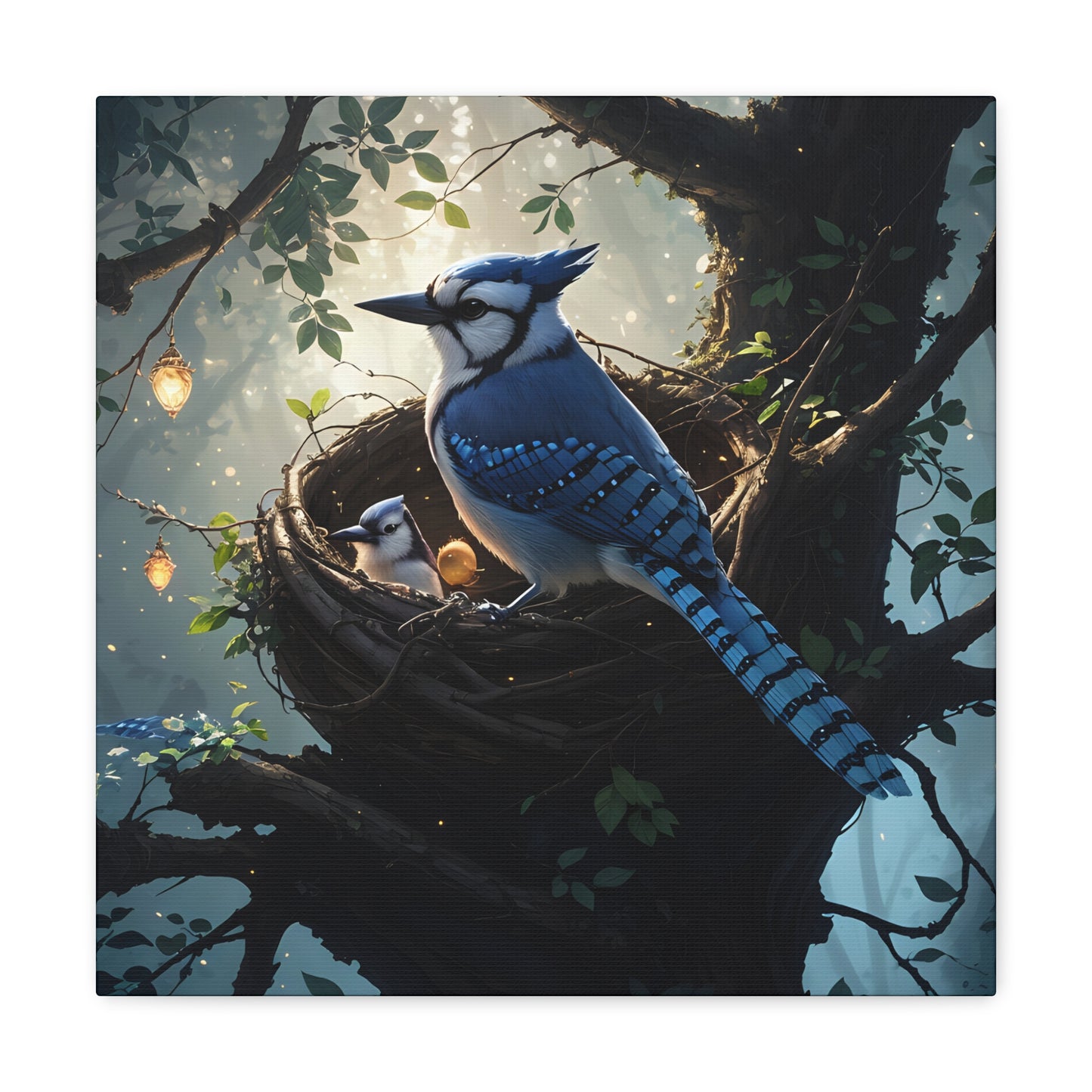 Bluejay Nest, Canvas Art, Canvas Print, Wall Decor, Original Art, Unique Gifts