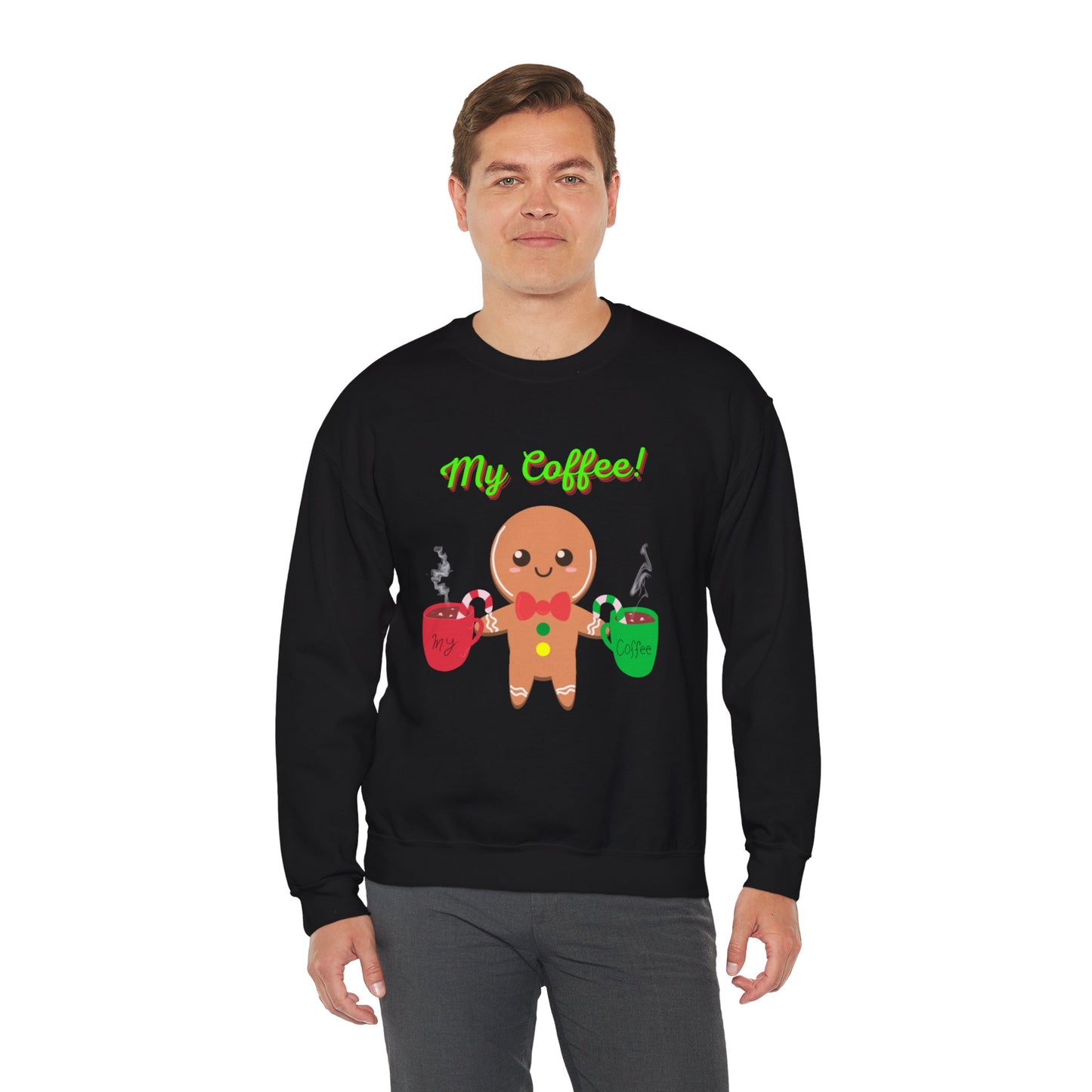 My Coffee Christmas Crewneck Sweatshirt, Gingerbread Man, Mens Gift, Womens Gift, Coffee Lover Shirt