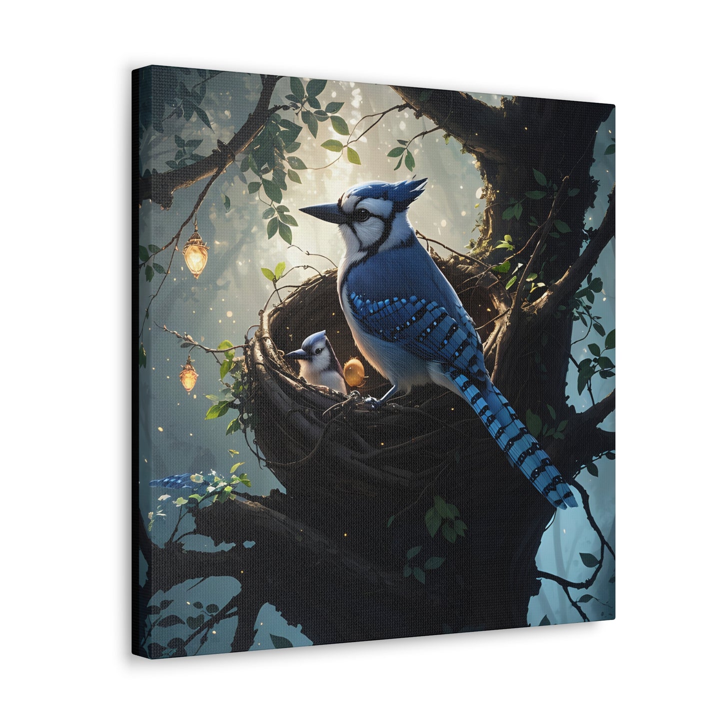 Bluejay Nest, Canvas Art, Canvas Print, Wall Decor, Original Art, Unique Gifts